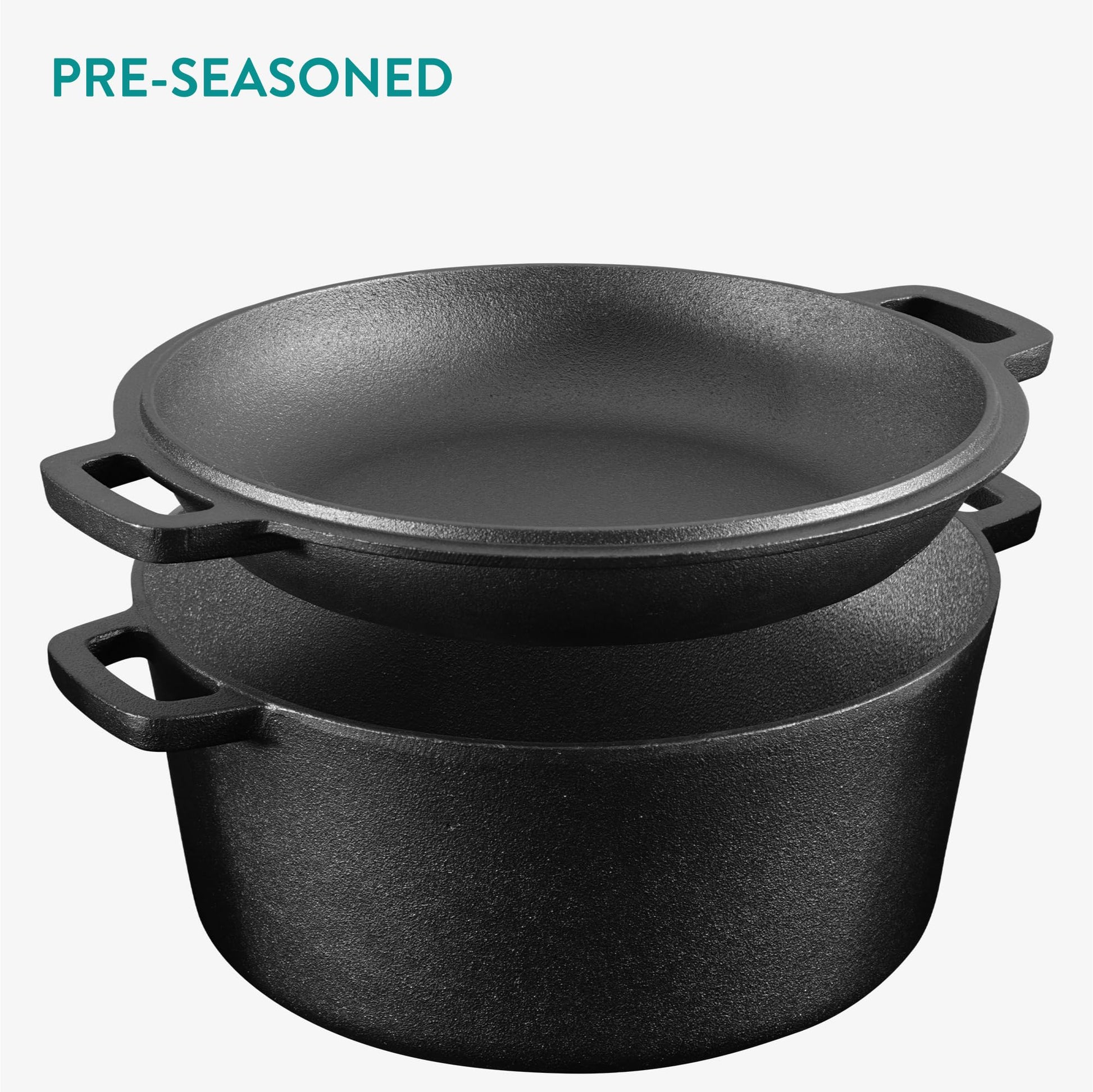 Navaris Sarten Hierro Fundido con Tapa - Sartén Holandesa con 2 Asas - Apta para Cualquier Cocina y Horno - Sartén sazonada 32 cm de 4,7 l de Capacidad - con Manual y Recetas