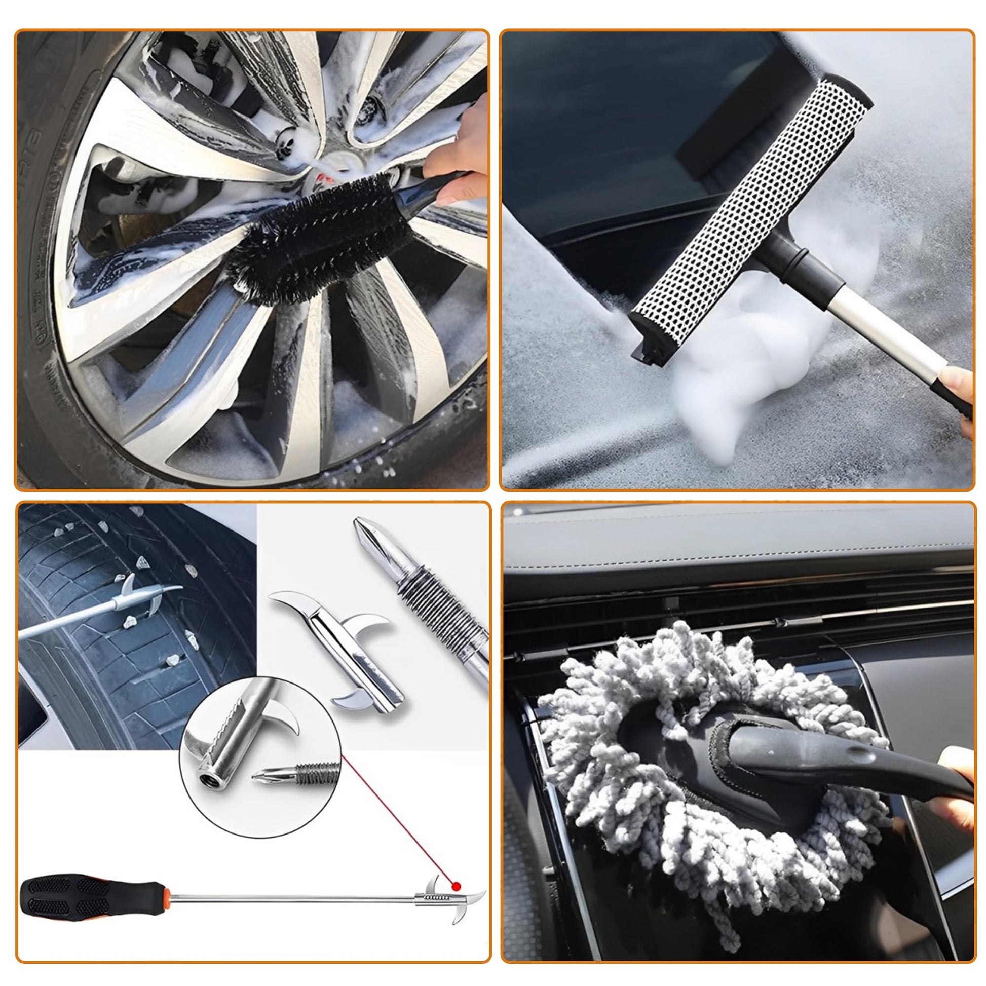 Juego de Cepillos RONLADO Negro para Limpieza de Coches y Detallado para Hombre