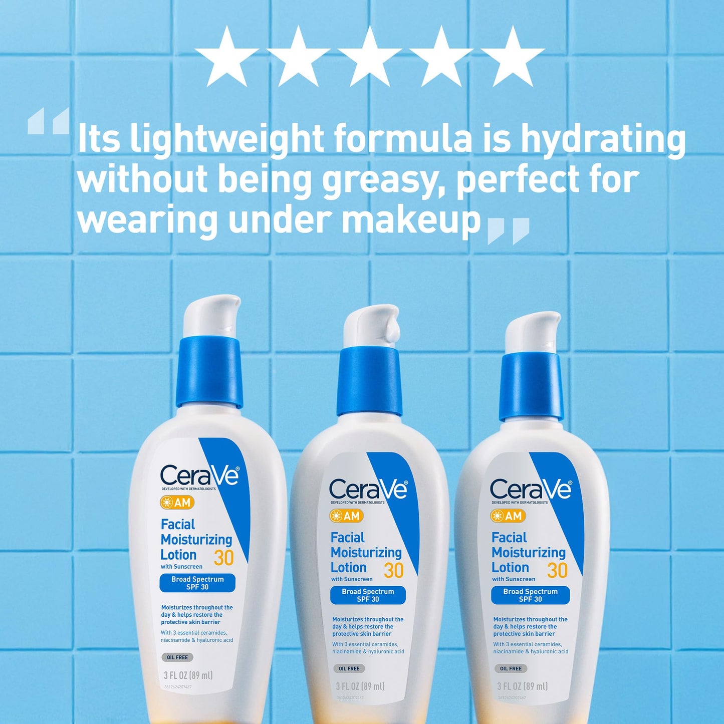 CeraVe - Loción hidratante facial AM Sunscreen SPF 30, piel normal a seca, unisex, 3 onzas