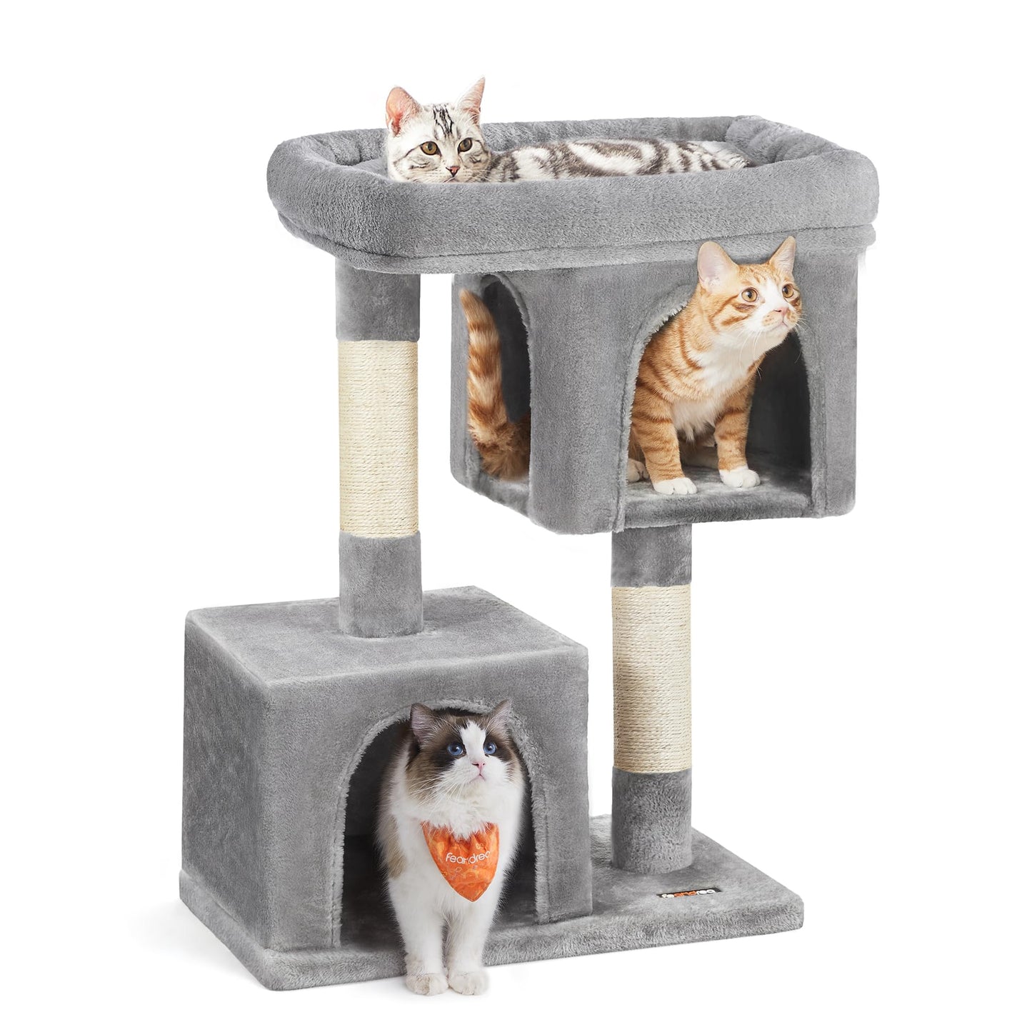 SONGMICS Cat Tree with Sisal-Covered Scratching Posts and 2 Plush Condos Cat Furniture for Kittens Light Gray UPCT61W