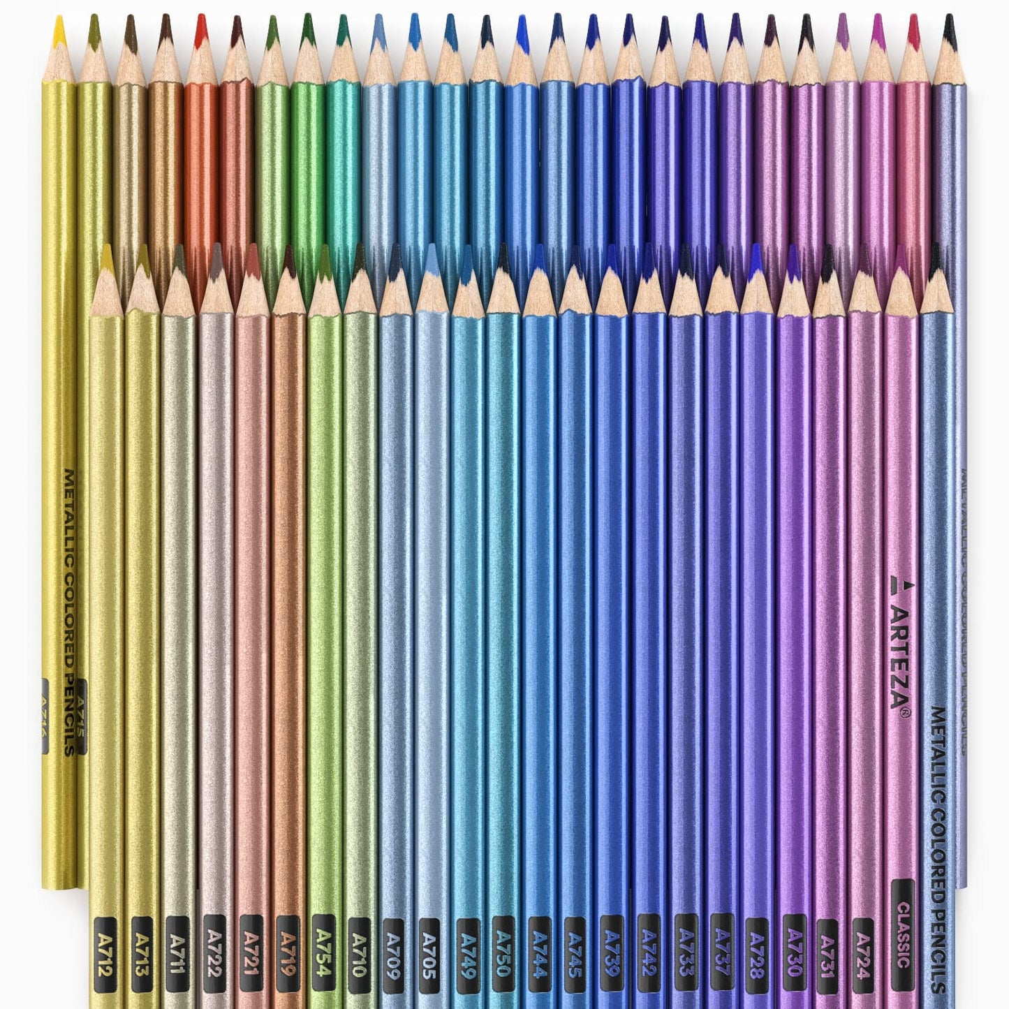 ARTEZA - Lápices de colores metálicos, 50 lápices para colorear, agarre triangular, juego de lápices metálicos preafilados, suministros de arte para dibujar