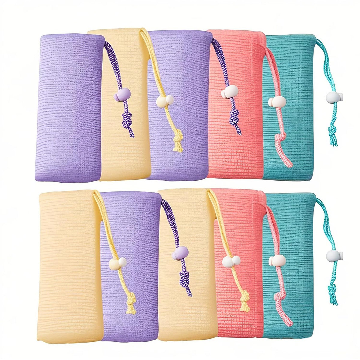 10 paquetes de bolsas de jabón de malla exfoliante, bolsa de malla para guardar jabón, red de espuma de burbujas, bolsa de jabón de red con cordón para ducha, herramienta de limpieza facial y