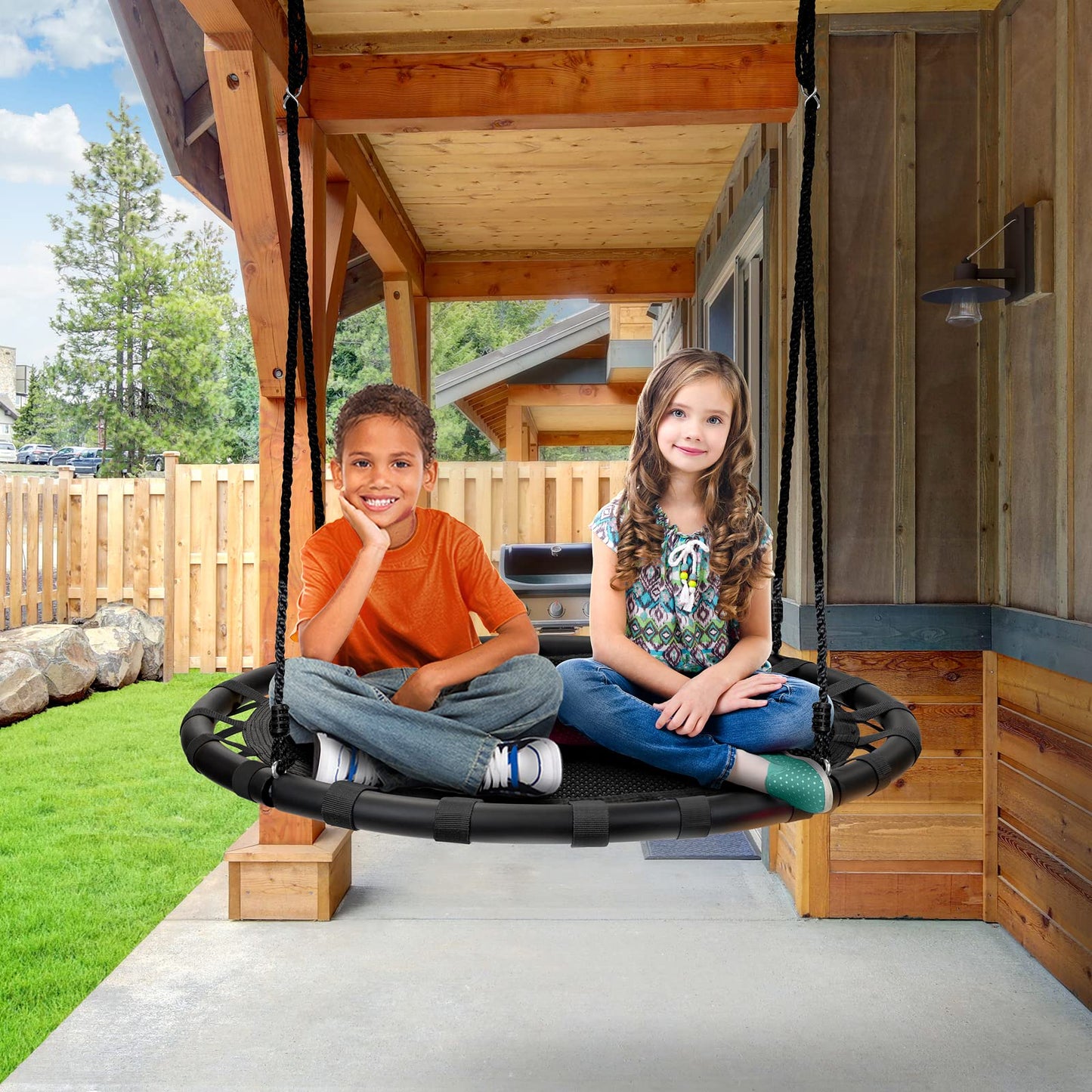 Columpio Ronda para Niños Sorbus Negro con Accesorios para Interior y Exterior