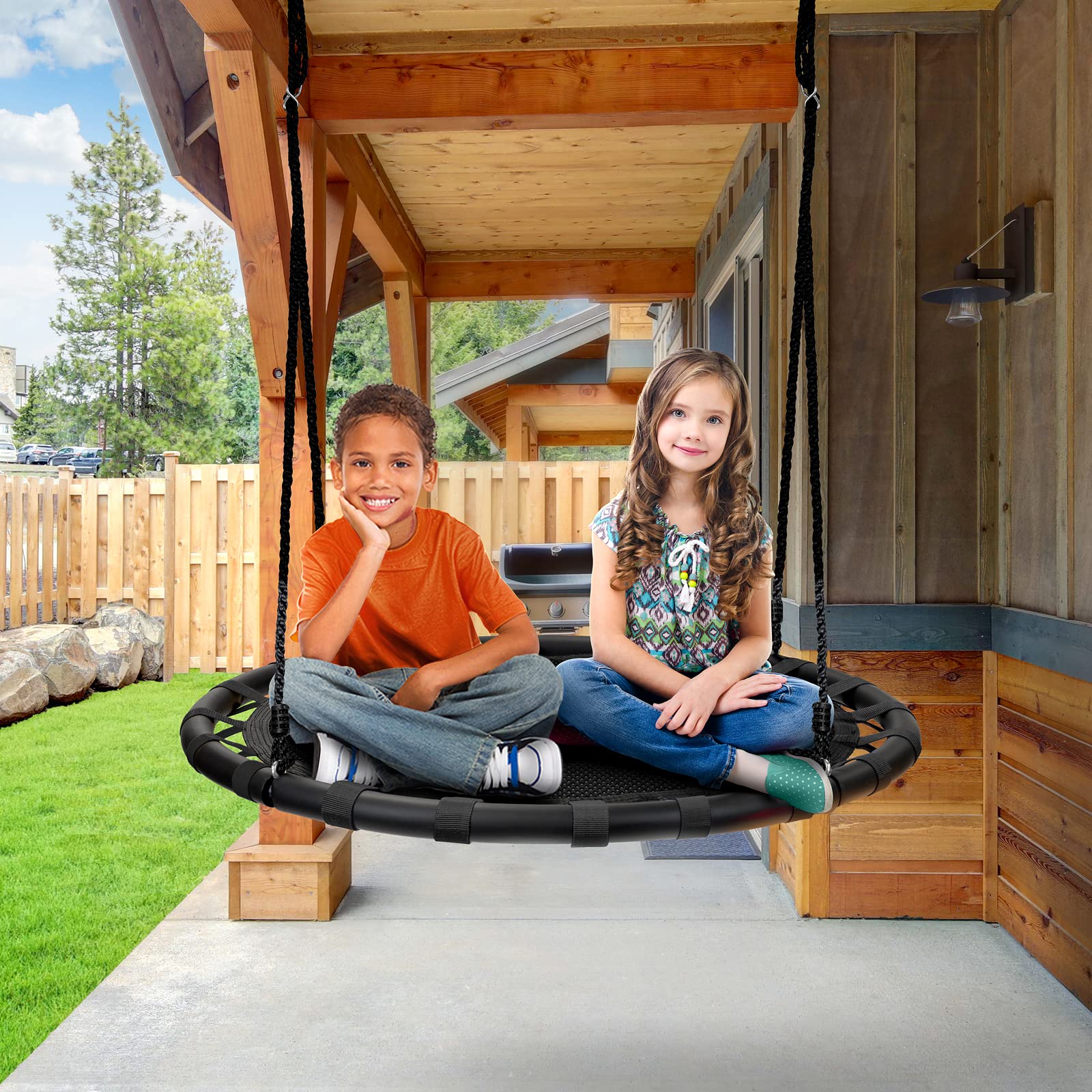 Columpio Ronda para Niños Sorbus Negro con Accesorios para Interior y Exterior