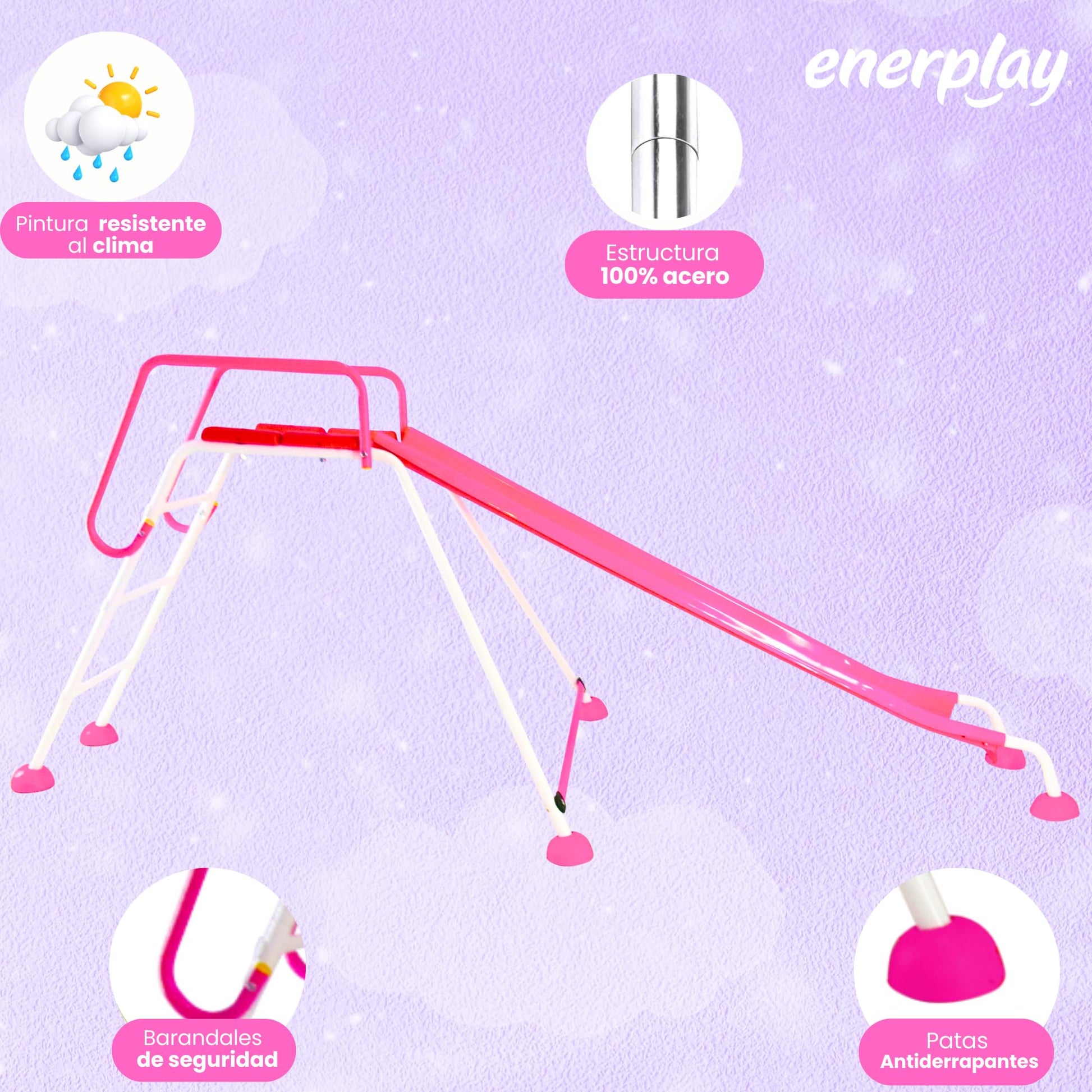 Resbaladilla Infantil ENERPLAY Rosa de Acero 210x90 cm para Niña
