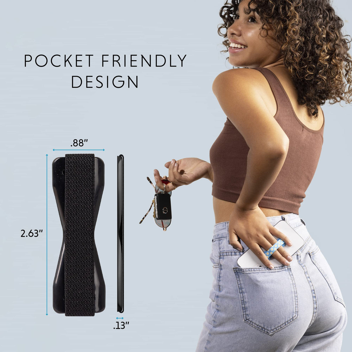 Agarre Universal LOVEHANDLE Negro Correa Elástica para Teléfonos y Mini Tabletas Paquete de 2