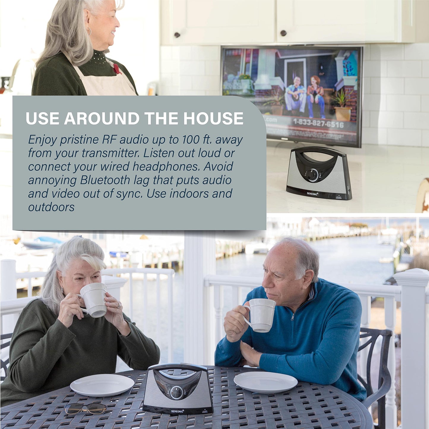 Altavoz de TV inalámbrico SEREONIC para Personas con Problemas de audición: escuche su televisor con más claridad sin Molestar a los demás, Perfecto para Ver televisión sin un Volumen estruendoso