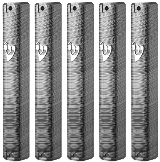 SUPER STAM MEZUZAH - Soporte para funda (shidell), plástico, forma rectangular, espinilla plateada, impermeable, corcho de goma, lote de 5, Líneas negras y plateadas, 15 (for 15 cm scroll)