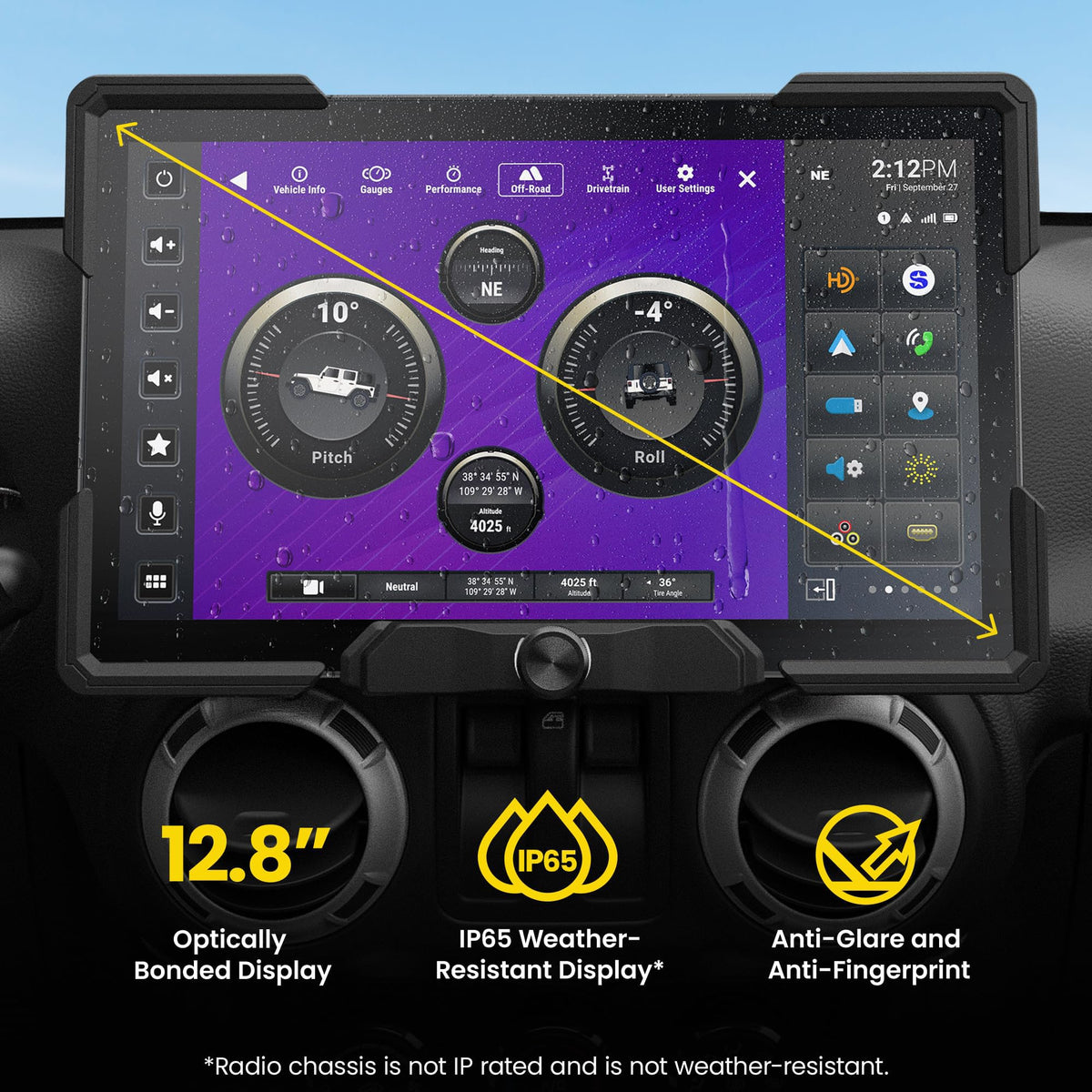 Estéreo Touchscreen Stinger HORIZON12 Negro con CarPlay y Auto para Wrangler JK (2011-18)