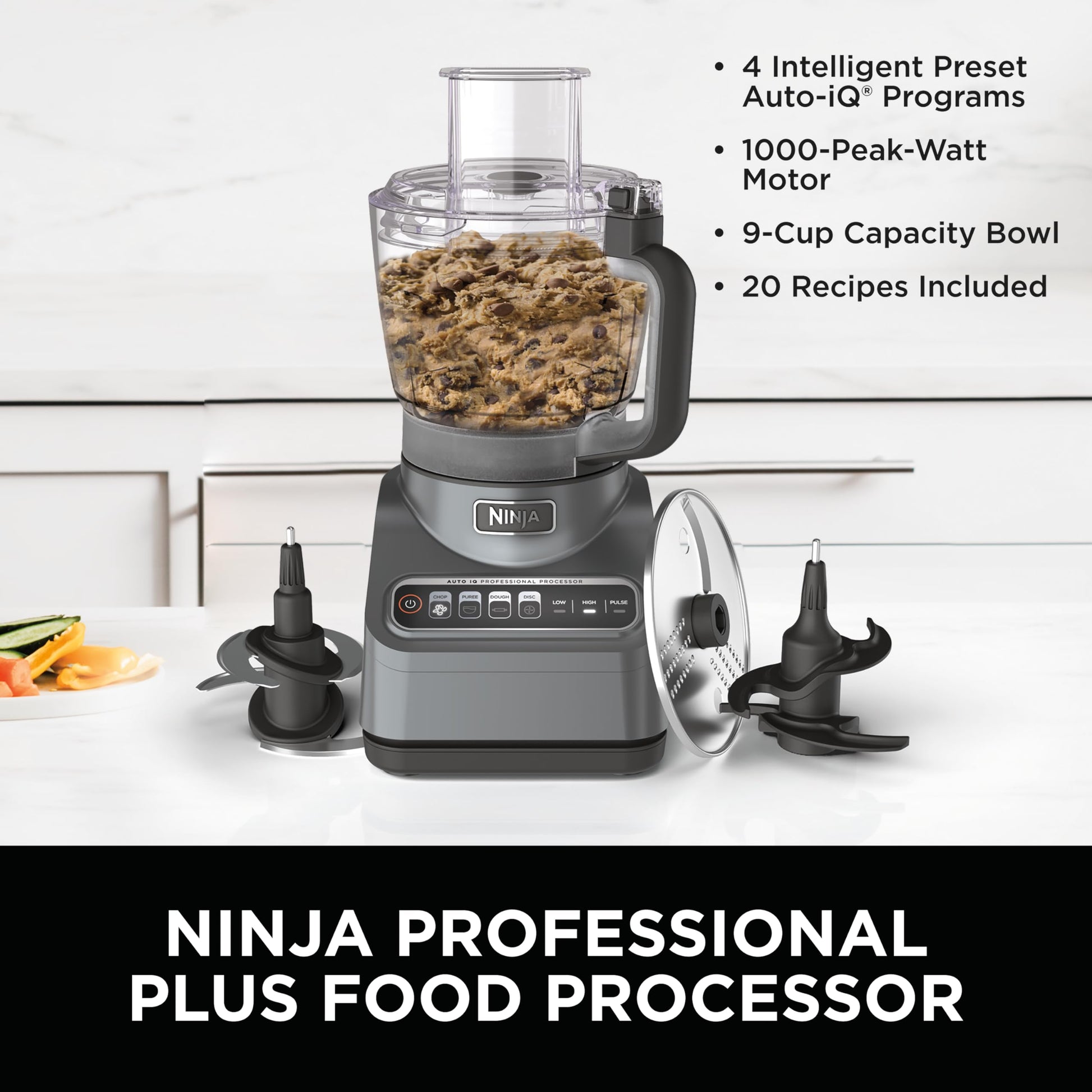 Procesador de Alimentos Ninja Professional Plus Acero Inoxidable con 4 Funciones y Tazón de 9 Tazas