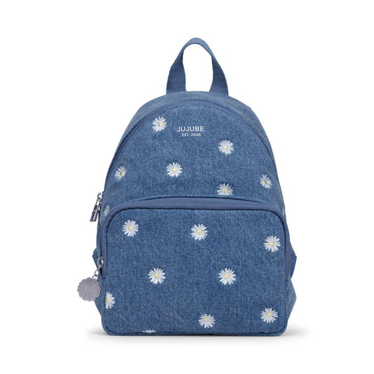 Mochila de Viaje JuJuBe Azul Mezclilla y Margaritas con Correas Ajustables y Bolsillos para Biberones