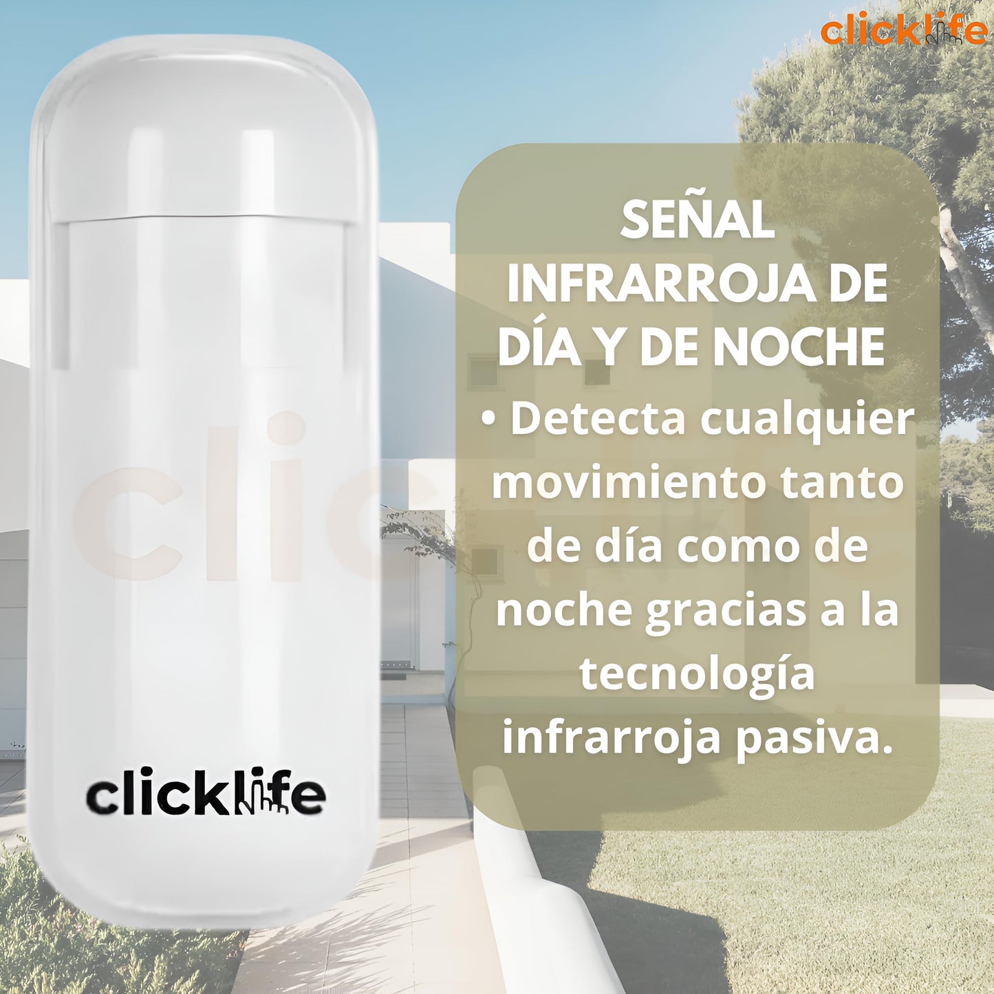 Clicklife Sensor Movimiento Inalámbrico Alarma Frecuencia 433 MHz 2 Piezas | Detección Amplia 110° | Tecnología Infrarroja Día y Noche | Bajo Consumo Energético | Fácil Instalación y Compatible