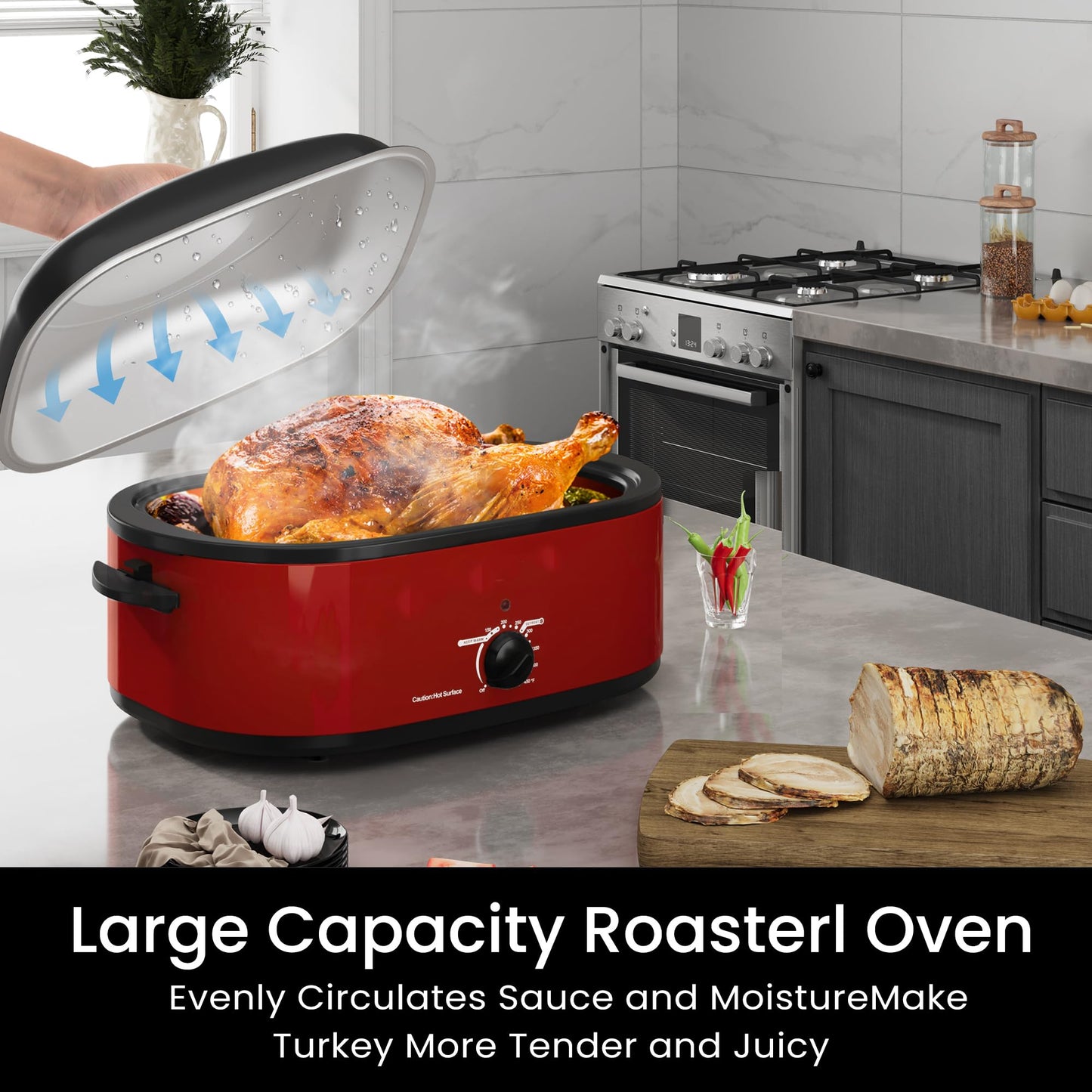 Asador Eléctrico Acero Inoxidable Rojo con Tapa Autohilado y Temperatura Ajustable
