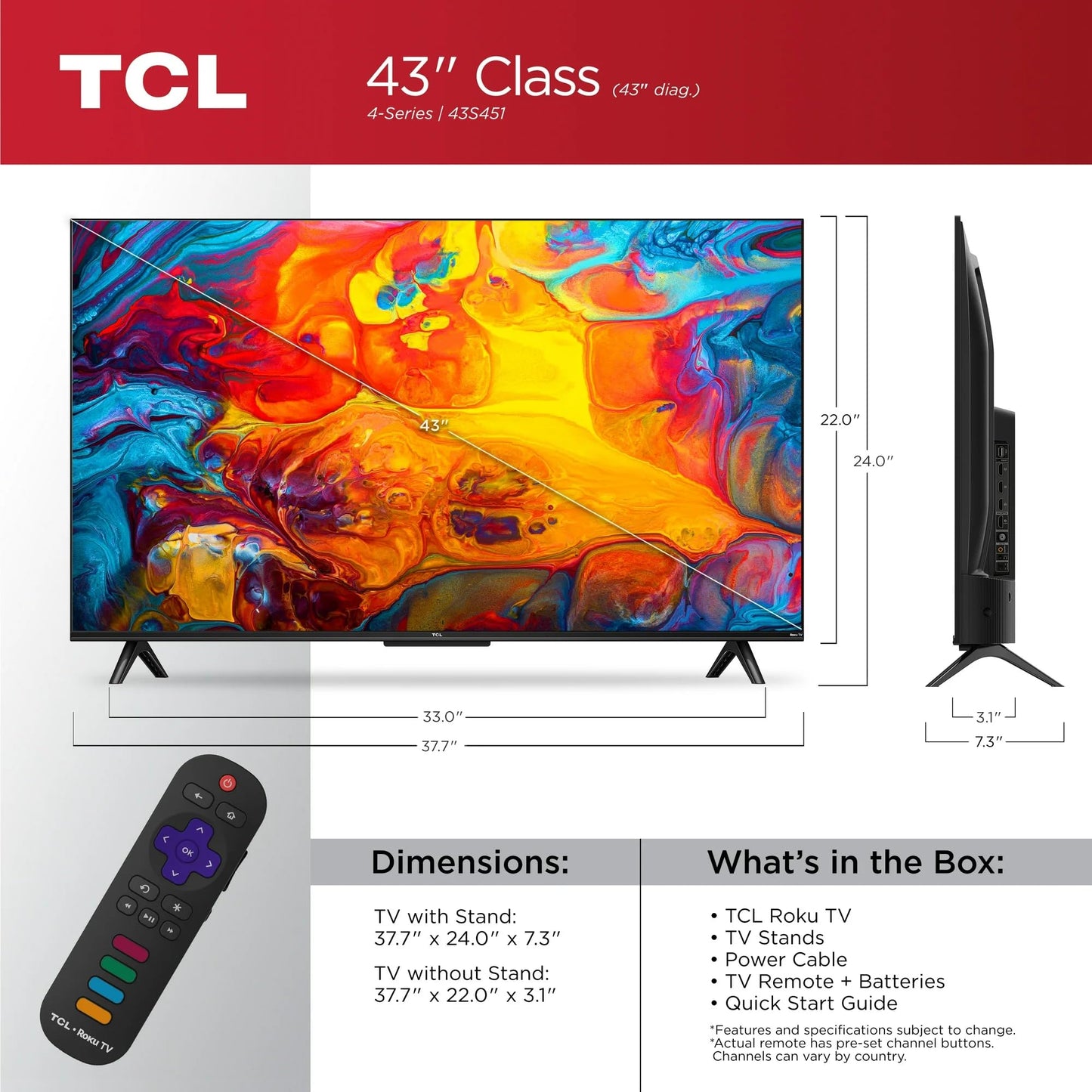 Televisor LED 43 Pulgadas TCL UHD 4K HDR Smart TV con HDMI y Modo de Juego Compatible con Alexa y Asistente Google