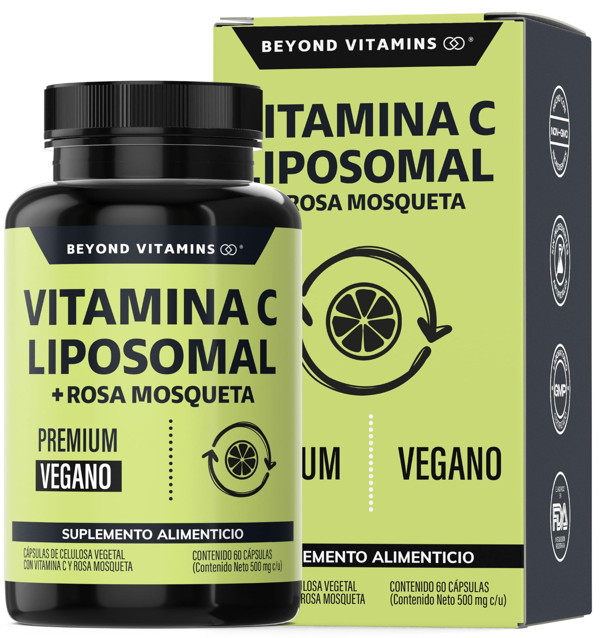 Beyond Vitamins | Vitamina C Liposomal 300mg Potenciado con Rosa Mosqueta, 60 Cápsulas Veganas