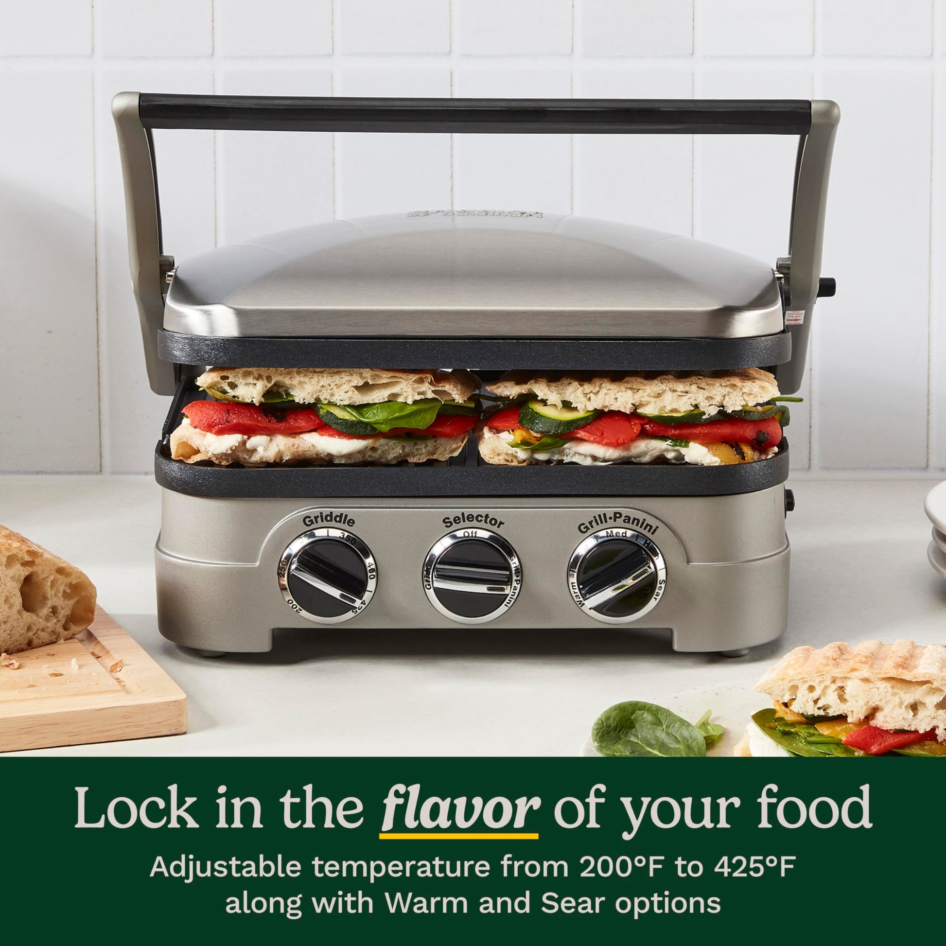 Cuisinart Panini Prensa, plancha de acero inoxidable, sandwichera y más, 5-IN-1, GR-4NP1