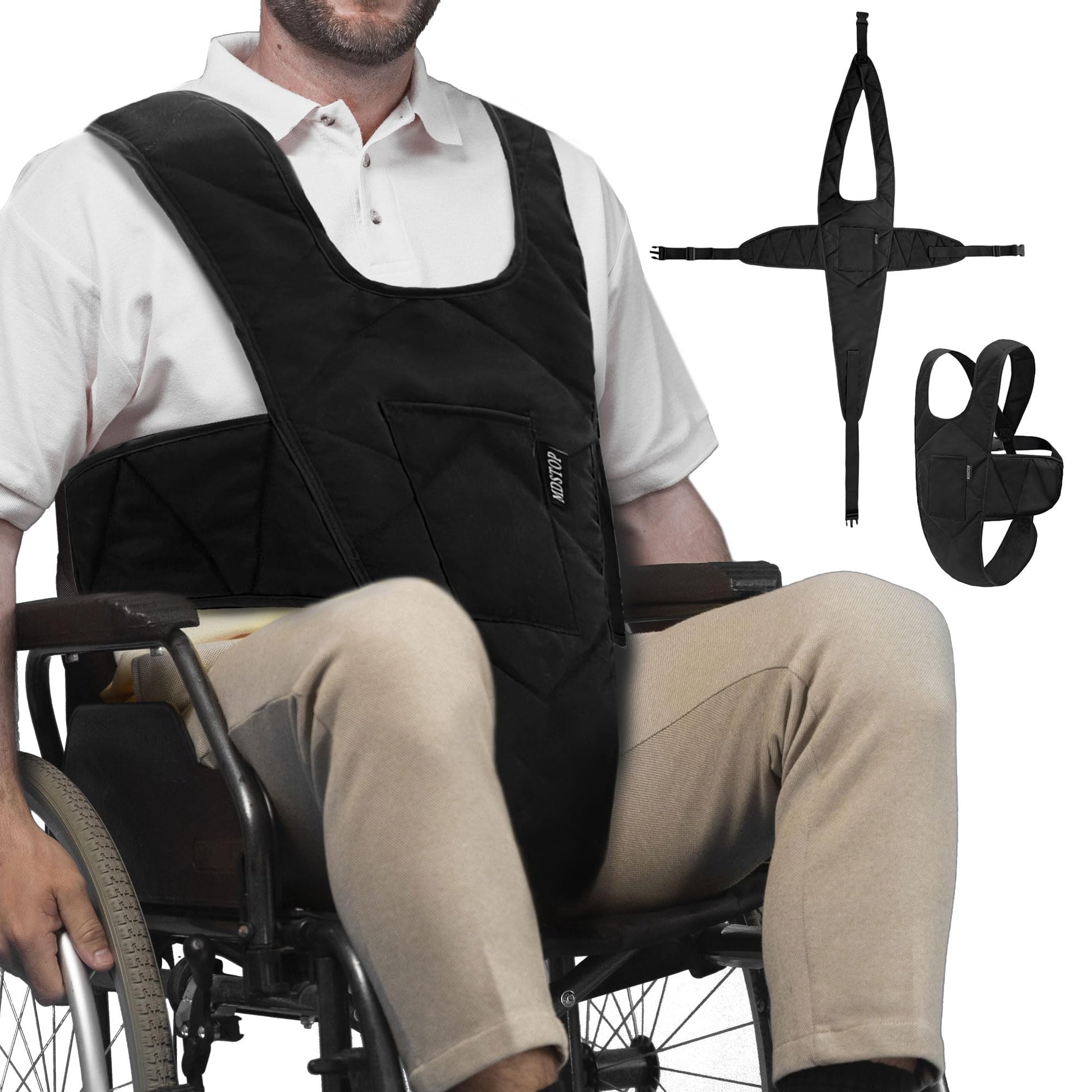 Cinturón De Seguridad MDSTOP Azul Antideslizante Con Hebilla Ajustable y Correas Médicas Para Personas Mayores y Pacientes