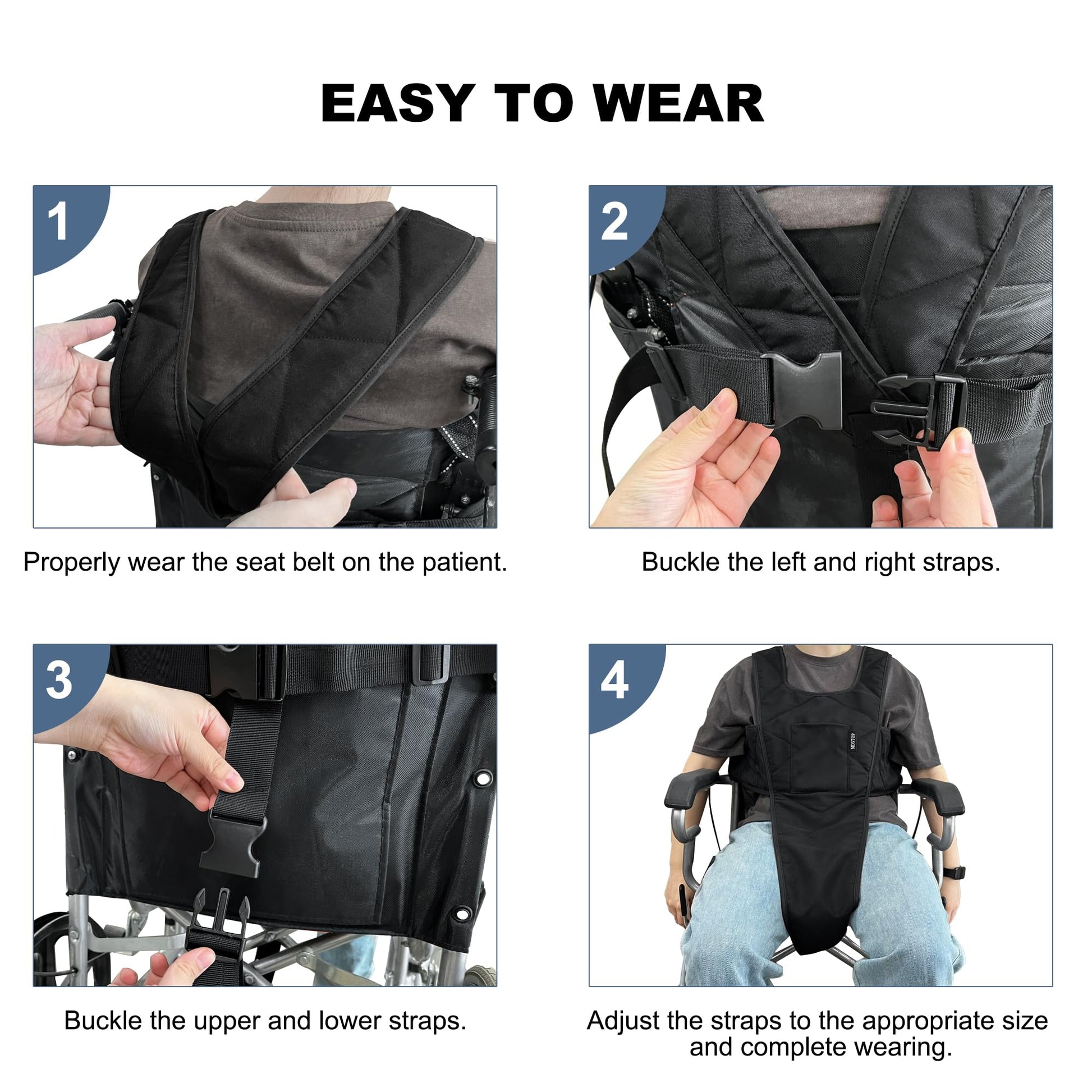 Cinturón De Seguridad MDSTOP Azul Antideslizante Con Hebilla Ajustable y Correas Médicas Para Personas Mayores y Pacientes