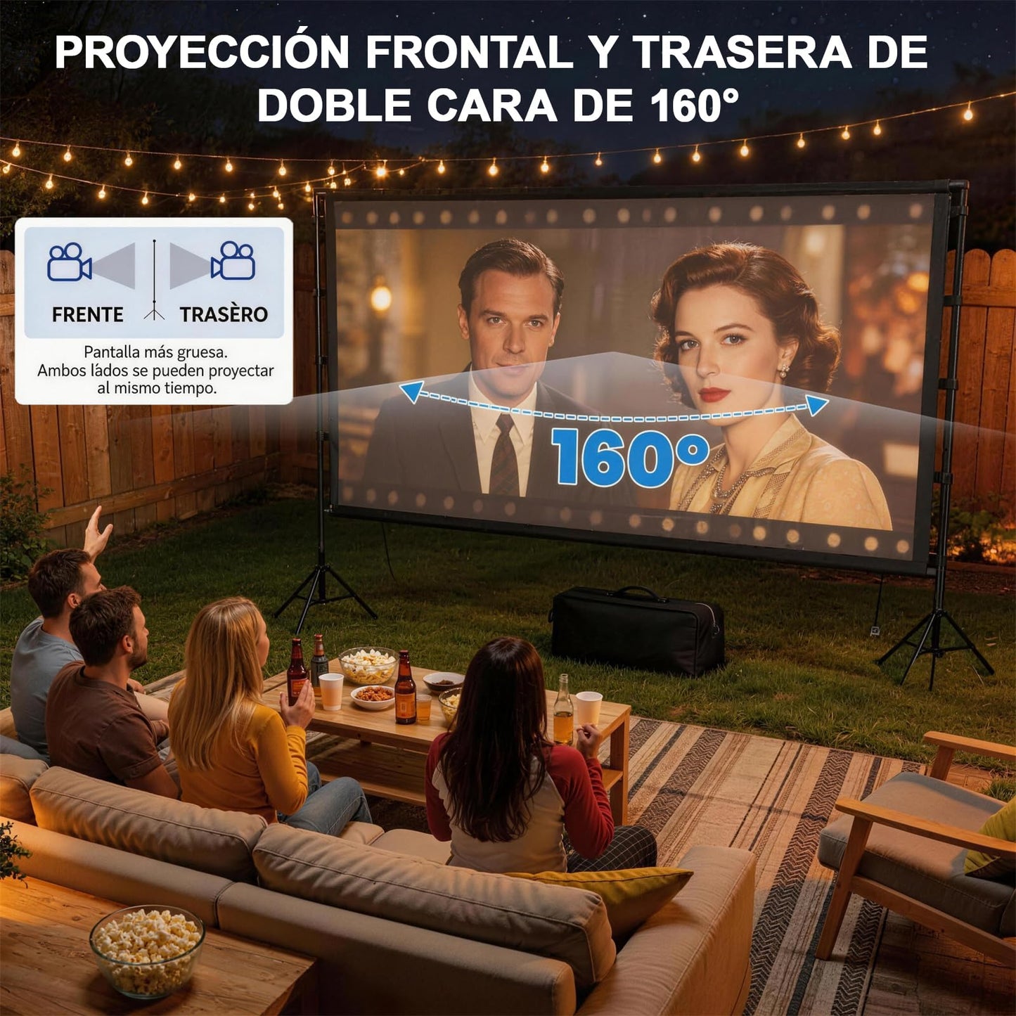 ZVXCABV Pantalla de Proyector Portátil de 100 Pulgadas, Pantalla de proyección con Soporte, 16：9, 4K HD Resistente a Las Arrugas Pantalla, Sistemas para Exteriores, Interiores y Cine en casa