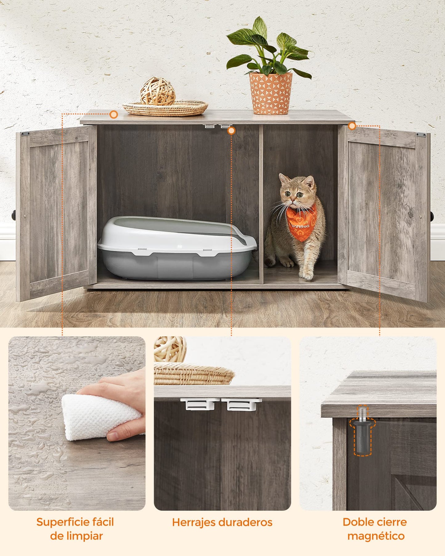 Arenero para Gatos Feandrea Greige con Separador Extraíble