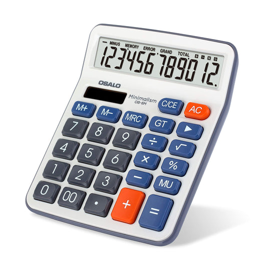 Calculadora de escritorio Pantalla LCD grande Número de 12 dígitos Calculadora básica de bolsillo portátil de mano con botón sensible grande, para uso en la oficina, el hogar y la escuela (OS-6M)