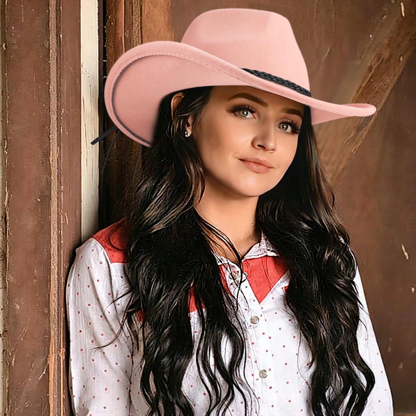 DRESHOW Sombrero vaquero occidental para hombre y mujer, sombrero vaquero/vaquera para exteriores, sombrero fedora retro de fieltro de ala ancha, gorras enrolladas unisex