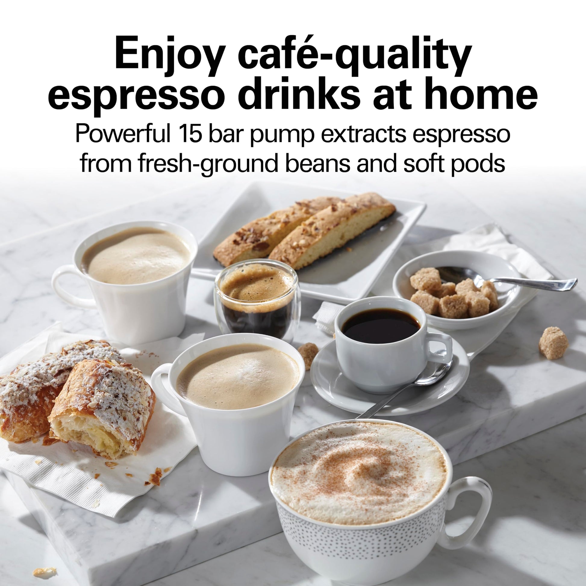 Hamilton Beach 40715 Cafetera Espresso, 2 Tazas, Cappuccino, Mocha y Latte, 15 Bares, Negro y Plata