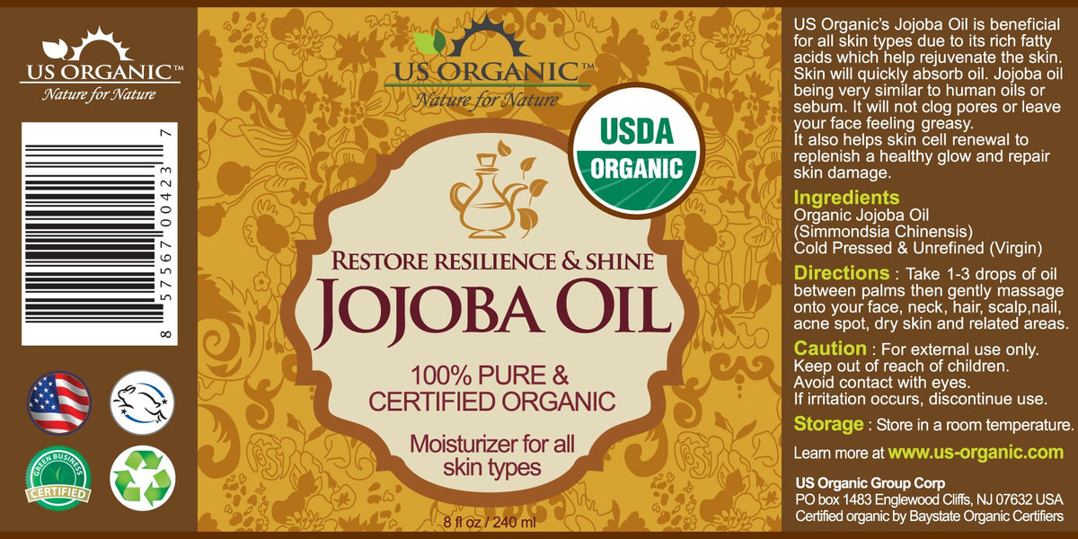 US Organic Jojoba Oil, USDA Certified Organic,100% Pure & Natural, Cold Pressed Virgin, Unrefined, Haxane Free, Amber Plastic Bottle with Pump (240 ml)