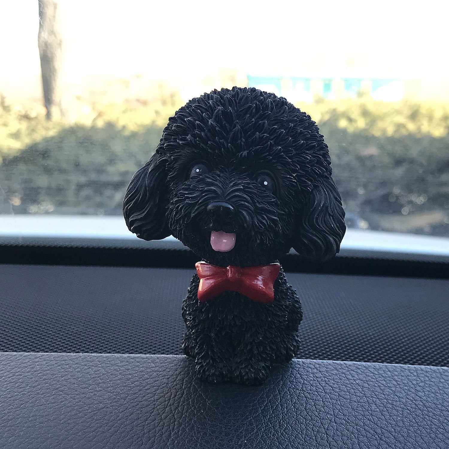 IBWell Mini Bobbing-Head Dog for Car Dash Board Decor,dashboard Doggy Puppy Teddy Toy with Adhesive Tabï¼ˆPoodleï¼‰ (Black A)