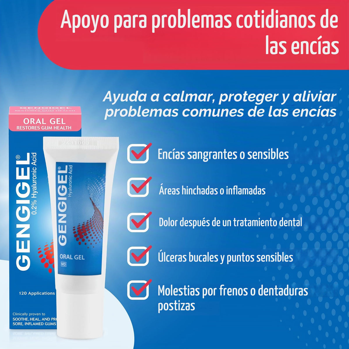 Gel Oral Gengigel Ácido Hialurónico 20ml, Alivia Molestias en Boca y Encías, Sin Parabenos ni SLS, Vegano y Kosher