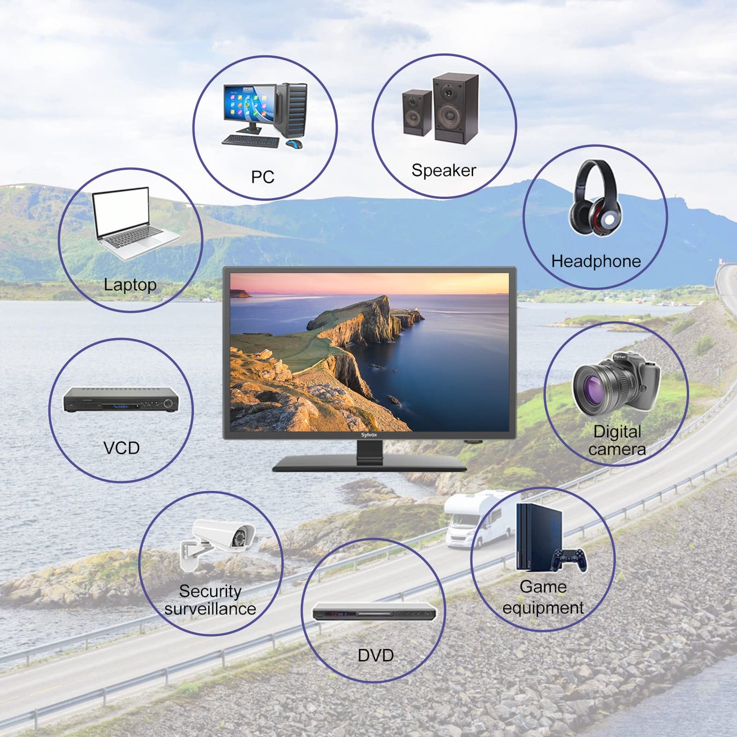 TV Sylvox 24 Pulgadas 1080P Negro con Sintonizador y Reproductor de DVD Integrado para Autocaravana