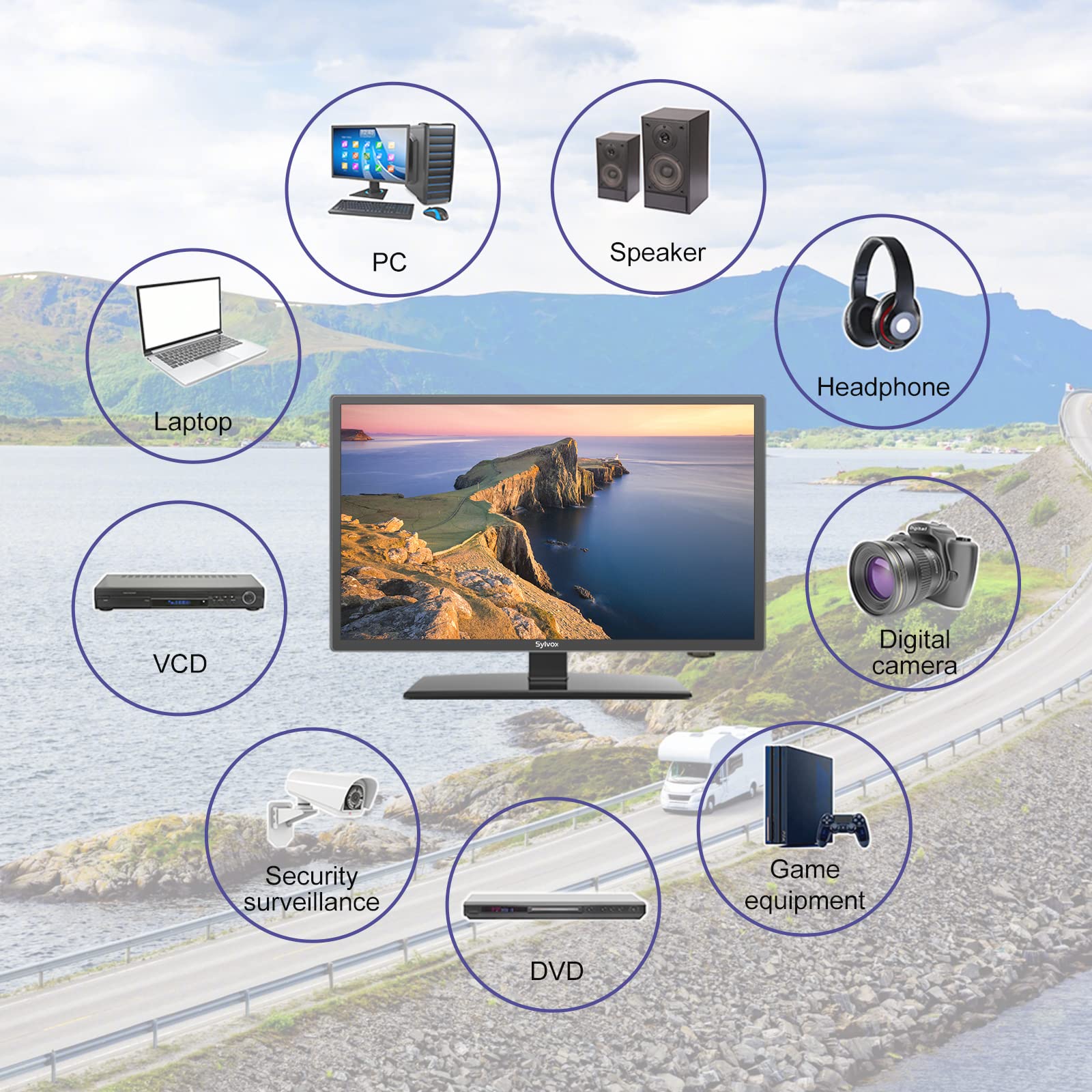 TV Sylvox 24 Pulgadas 1080P Negro con Sintonizador y Reproductor de DVD Integrado para Autocaravana