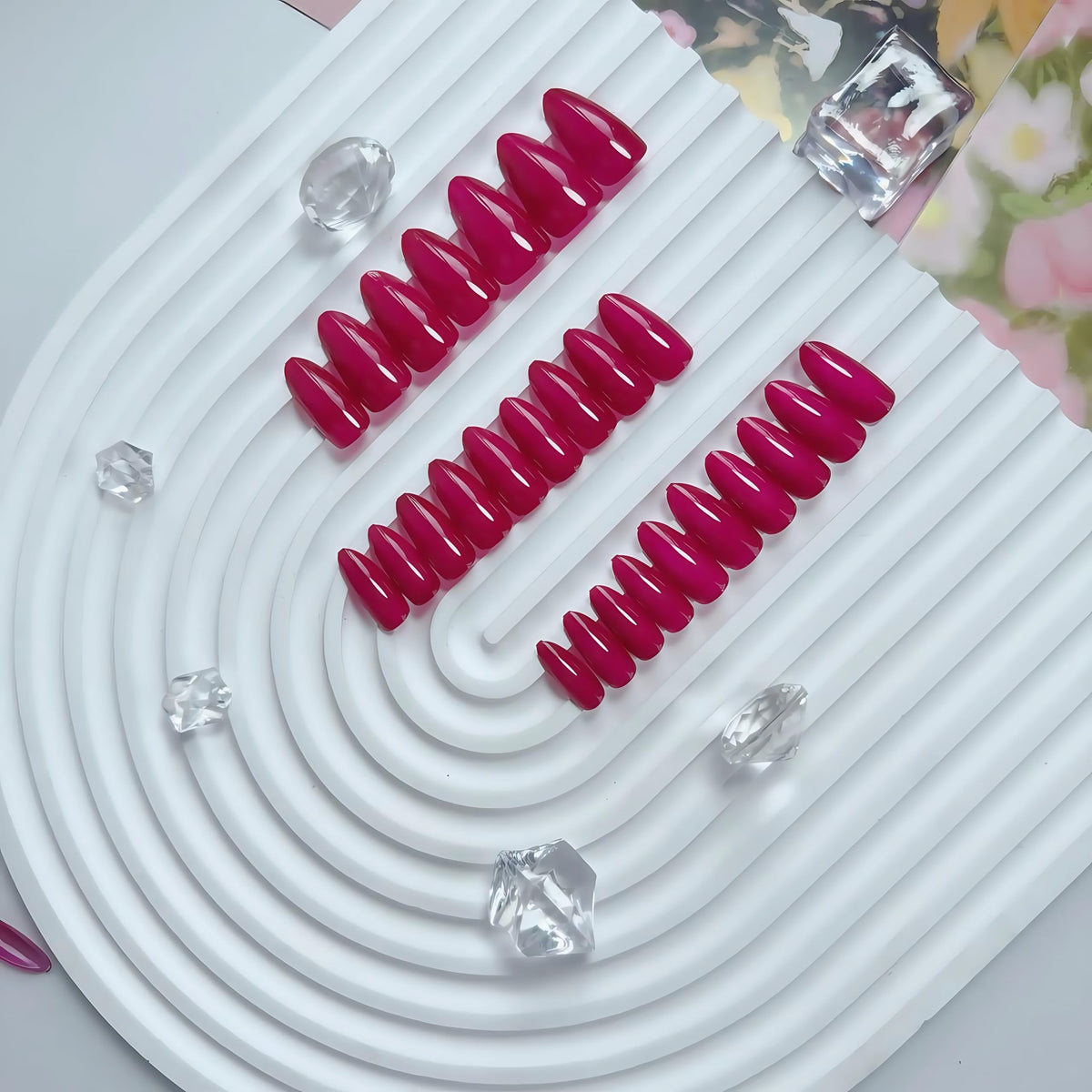 SXVME Uñas Postizas Rosa Intenso, Uñas Postizas De Neón Con Diseño De Ojo De Gato En Forma De Almendra Mediana, Uñas Postizas Cortas Con Brillantina Y Pegamento, Uñas Postizas Acrílicas Gruesas, Uñas