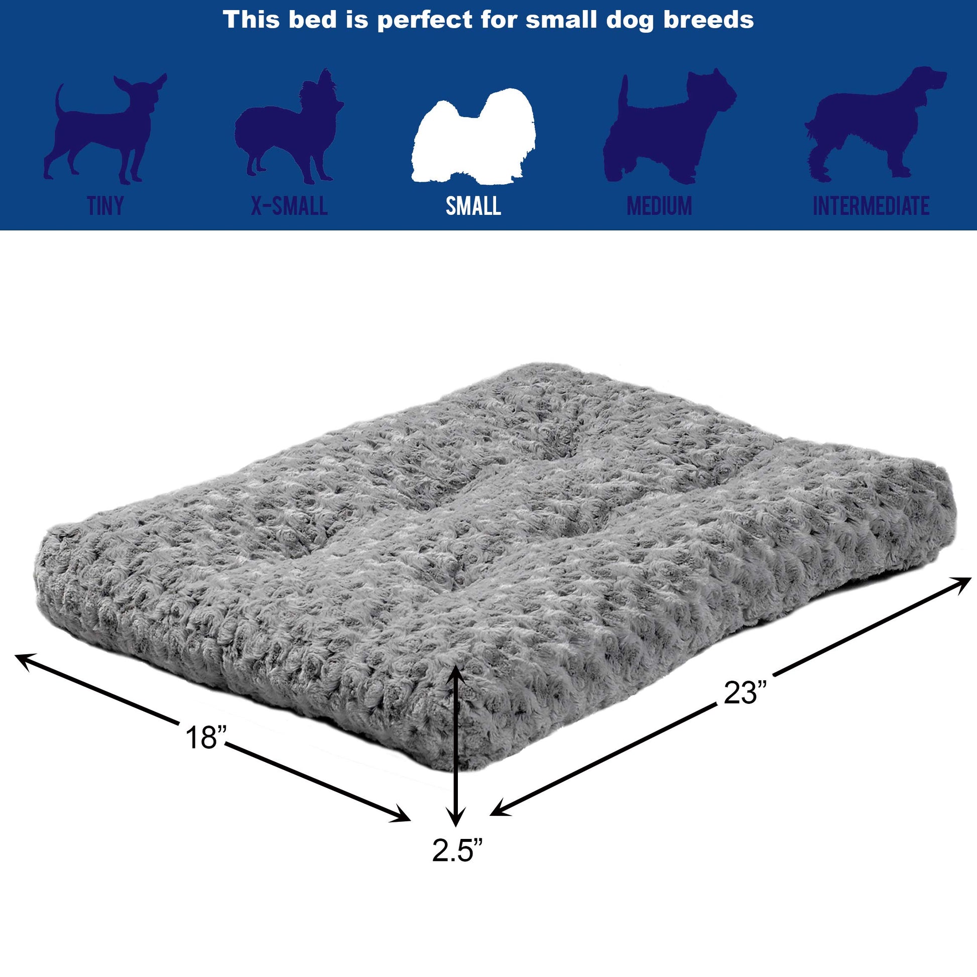 Cama para mascotas MidWest Homes for Pets, cama de lujo para perros y gatos, ideal para jaulas de perros, lavable a máquina y apto para secadora, Gris, 24 pulgadas