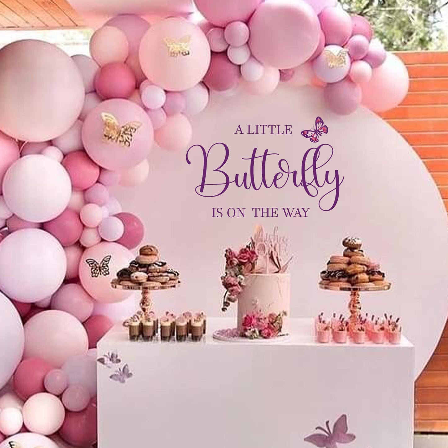 Letrero calcomanía para fiesta de baby shower con diseño de mariposa, diseño de mariposa, diseño de mariposa, diseño de género para niña o niño (calcomanía de mariposa morada)