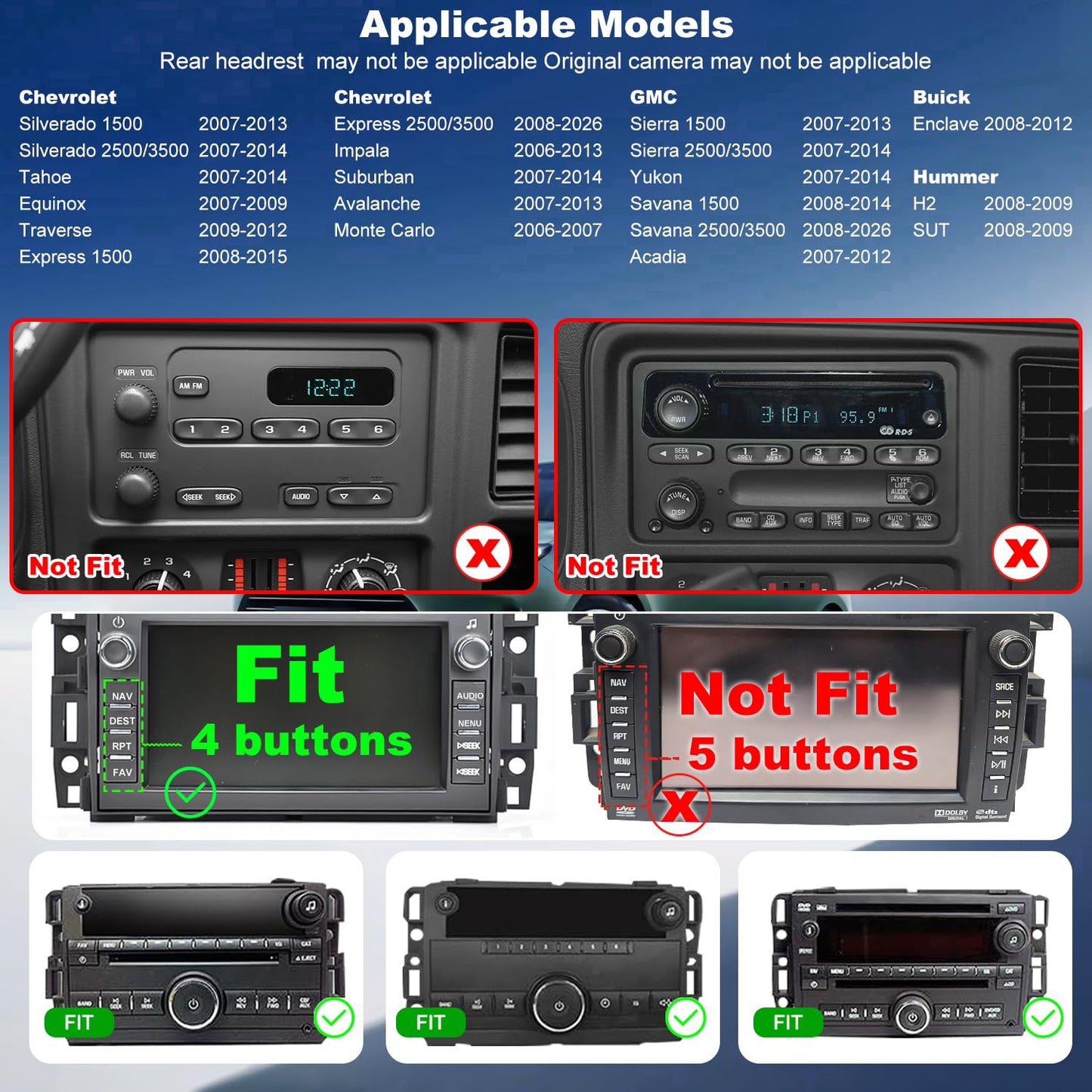Hyperego Radio Android para Express Van 1500/2500/3500 2008-2026, Traverse 2009-2012, Monte Carlo 2006-2007, Buick Enclave 7‘’ Pantalla táctil, estéreo para Auto, CarPlay, Android Auto