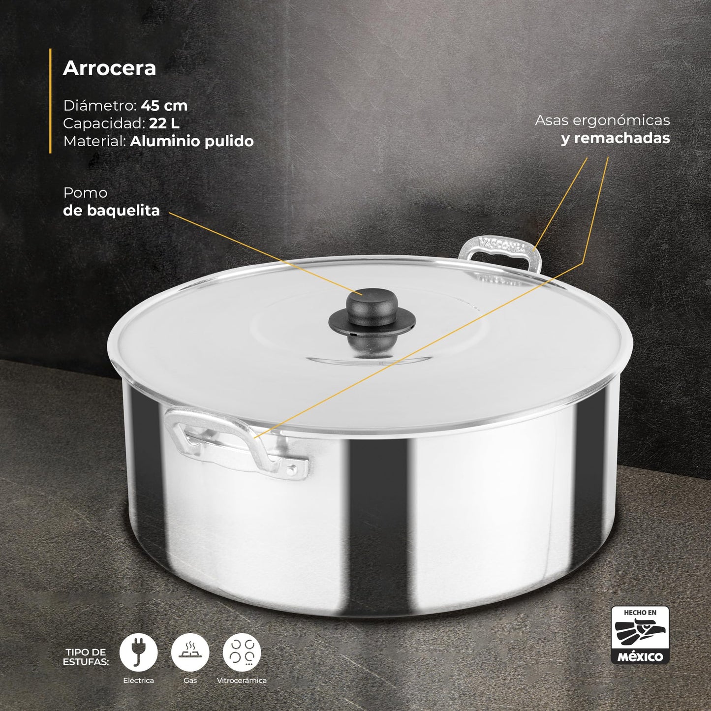 Arrocera Vasconia 45 Cm con tapa