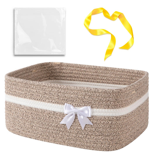 OIAHOMY - Cesta de almacenamiento tejida grande con asas para guardería, estantes de sala de estar, cesta de lazo para regalos vacía con bolsas de regalo y cintas para baby shower, contenedor de