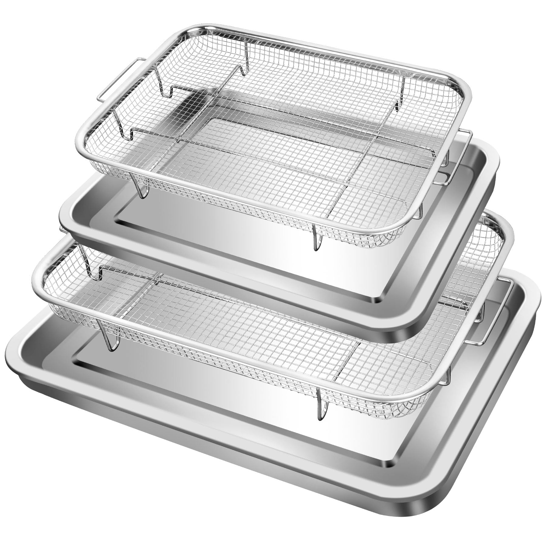 Cesta de freidora de aire para horno, 2 juegos de acero inoxidable, accesorios para freidora de aire, estante para horno y bandeja crujiente, sartén para asar de tocino para horno, juegos de