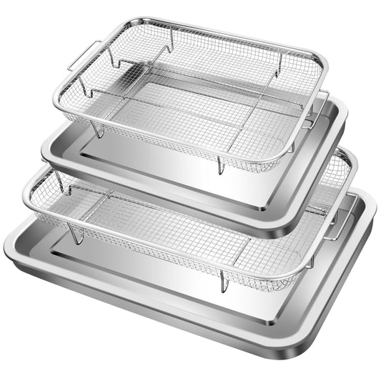 Cesta de freidora de aire para horno, 2 juegos de acero inoxidable, accesorios para freidora de aire, estante para horno y bandeja crujiente, sartén para asar de tocino para horno, juegos de