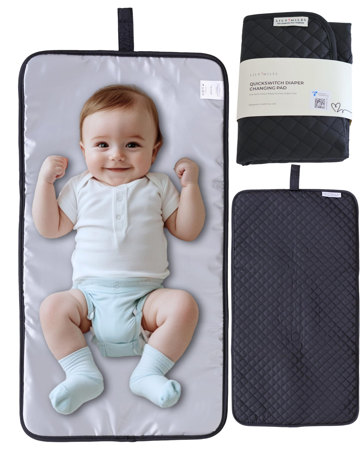 Lily Miles - Cambiador de pañales portátil, cambiador de pañales para bebé con cierres magnéticos, almohadilla de viaje para bolsa de pañales, esencial para bebé, tapete lavable e impermeable, sarga