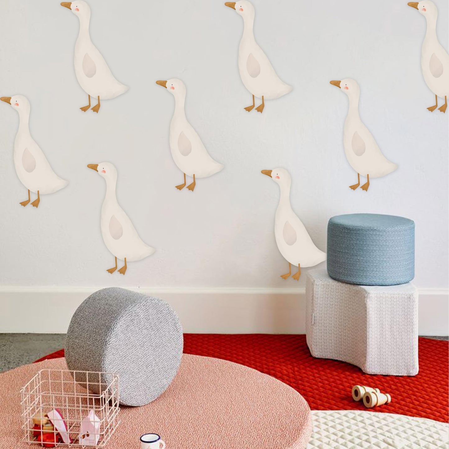 Lindas pegatinas de pared de gansos, 8 calcomanías de PVC impermeables extraíbles, divertidas decoraciones artísticas de animales para guardería, recámara, sala de juegos, sala de estar
