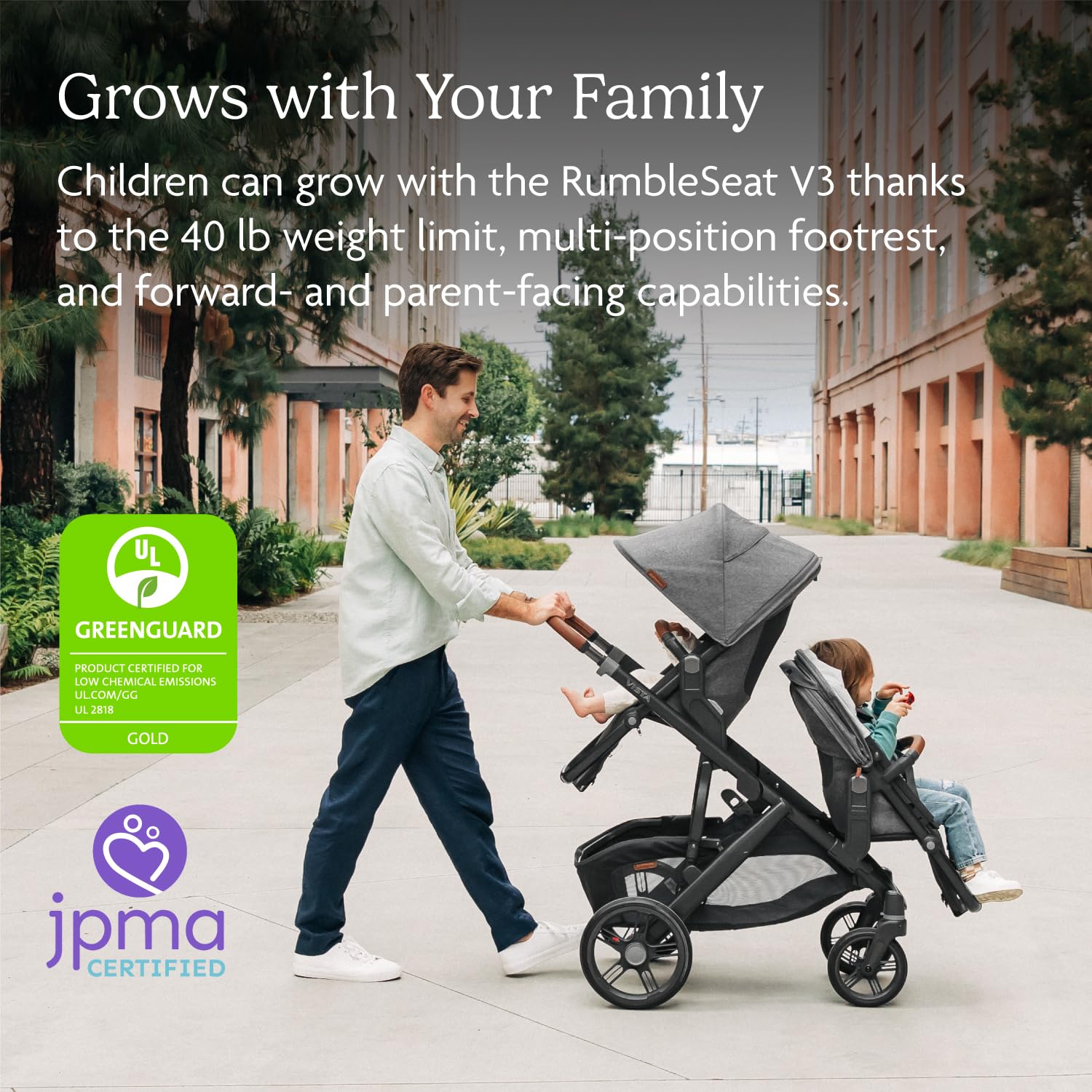 Segundo Asiento Inferior UPPAbaby RumbleSeat V3 Gris Oscuro con Hebilla Magnética y Adaptadores