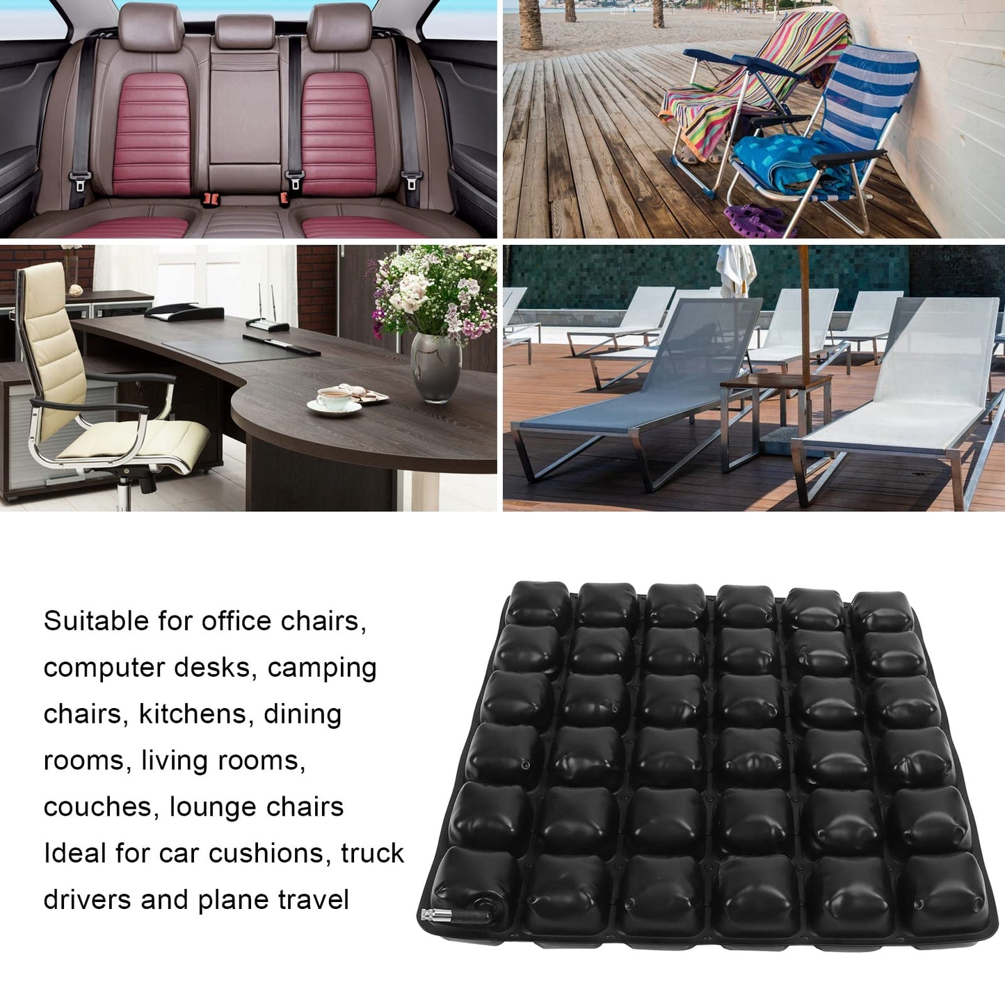 Cojín de Asiento Inflable, Cama de Aire Cojín Antiescaras de Asiento 3D Coche para Silla de Ruedas Transpirable Cojines de Vehículos Auxiliares Sacro Y Alivio de Ciática para Oficina, Hogar