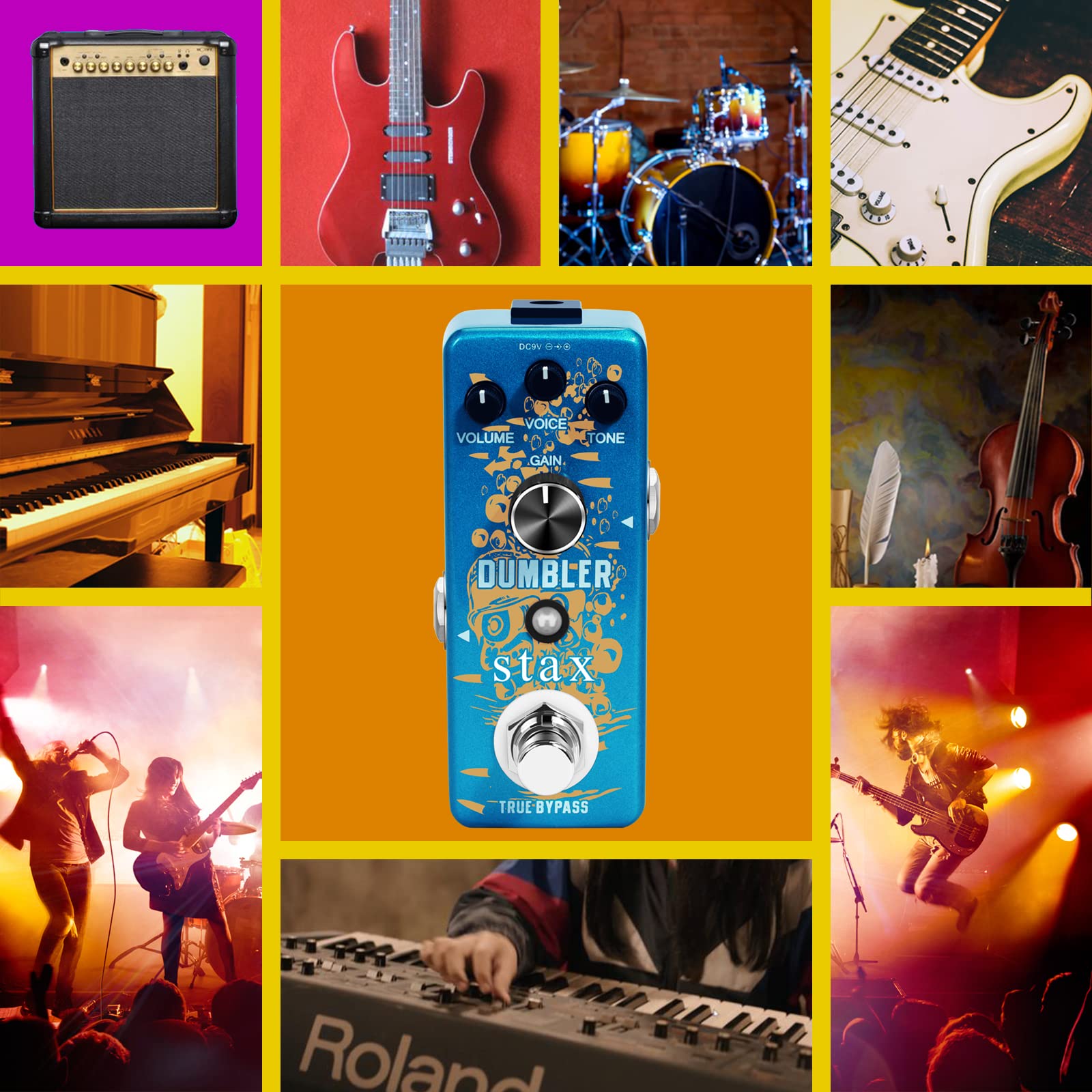 Pedal Overdrive Stax Dumbler Negra con Distorsión Media Baja para Guitarra Eléctrica