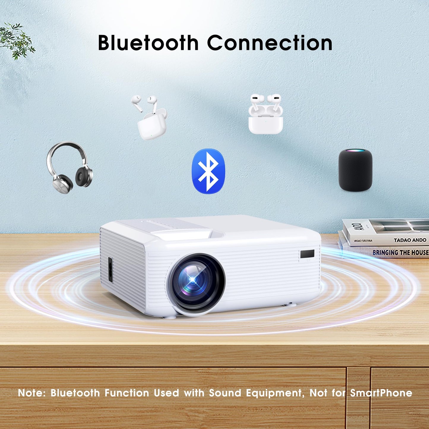 Proyector Mini KEJOG 1080P Nativo Blanco Soporte 4K y Bluetooth, Portátil para Cine al Aire Libre