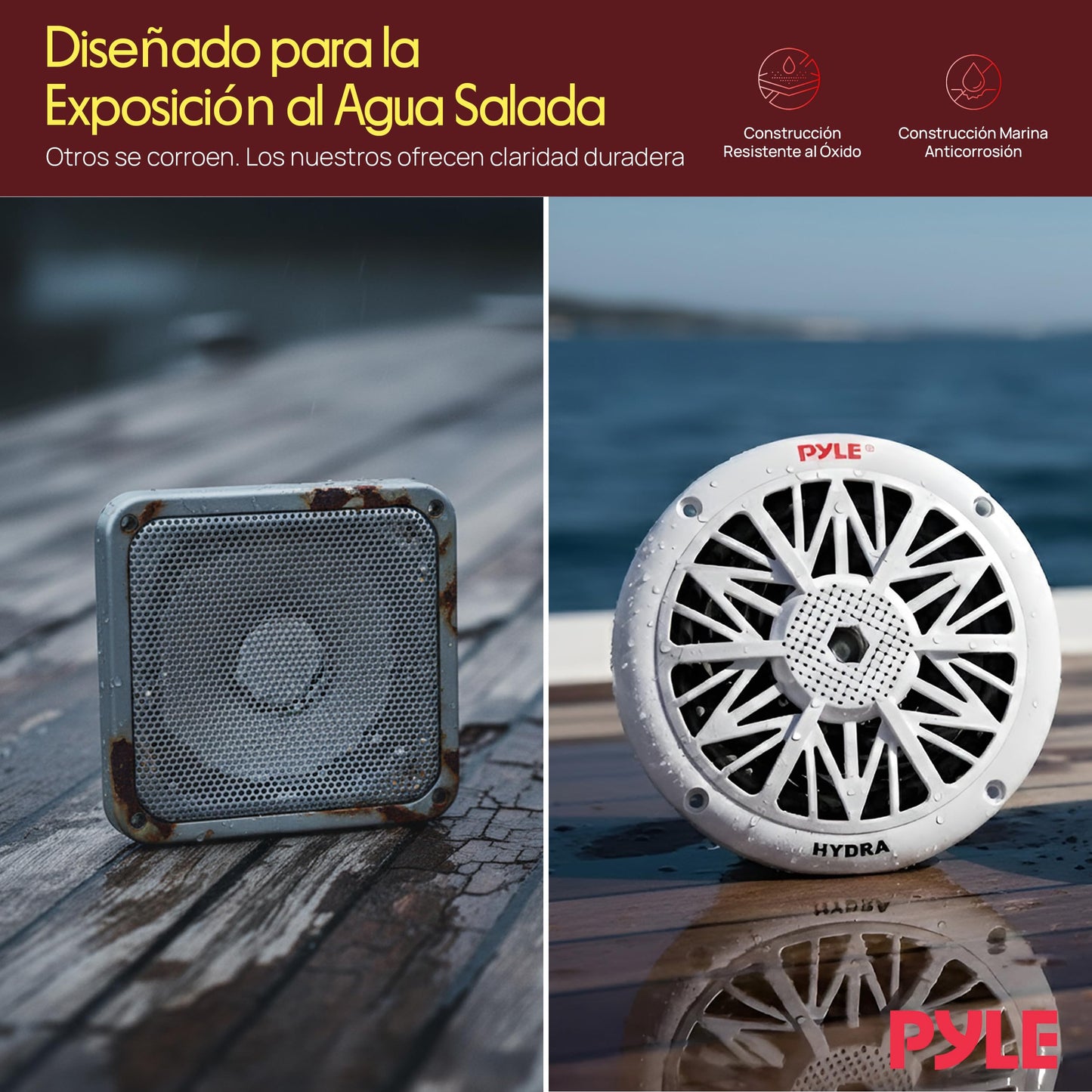 Pyle bocinas marinas dobles de 5.25 pulgadas. Sistema de sonido estéreo para exteriores resistente al agua. 2 vías. Potencia 150 W. 1 par.