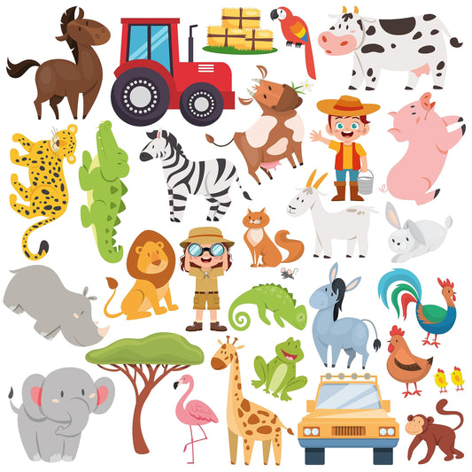 Calcomanías de Gel WALPLUS Safari y Animales de Granja Reutilizables para Niños Pequeños