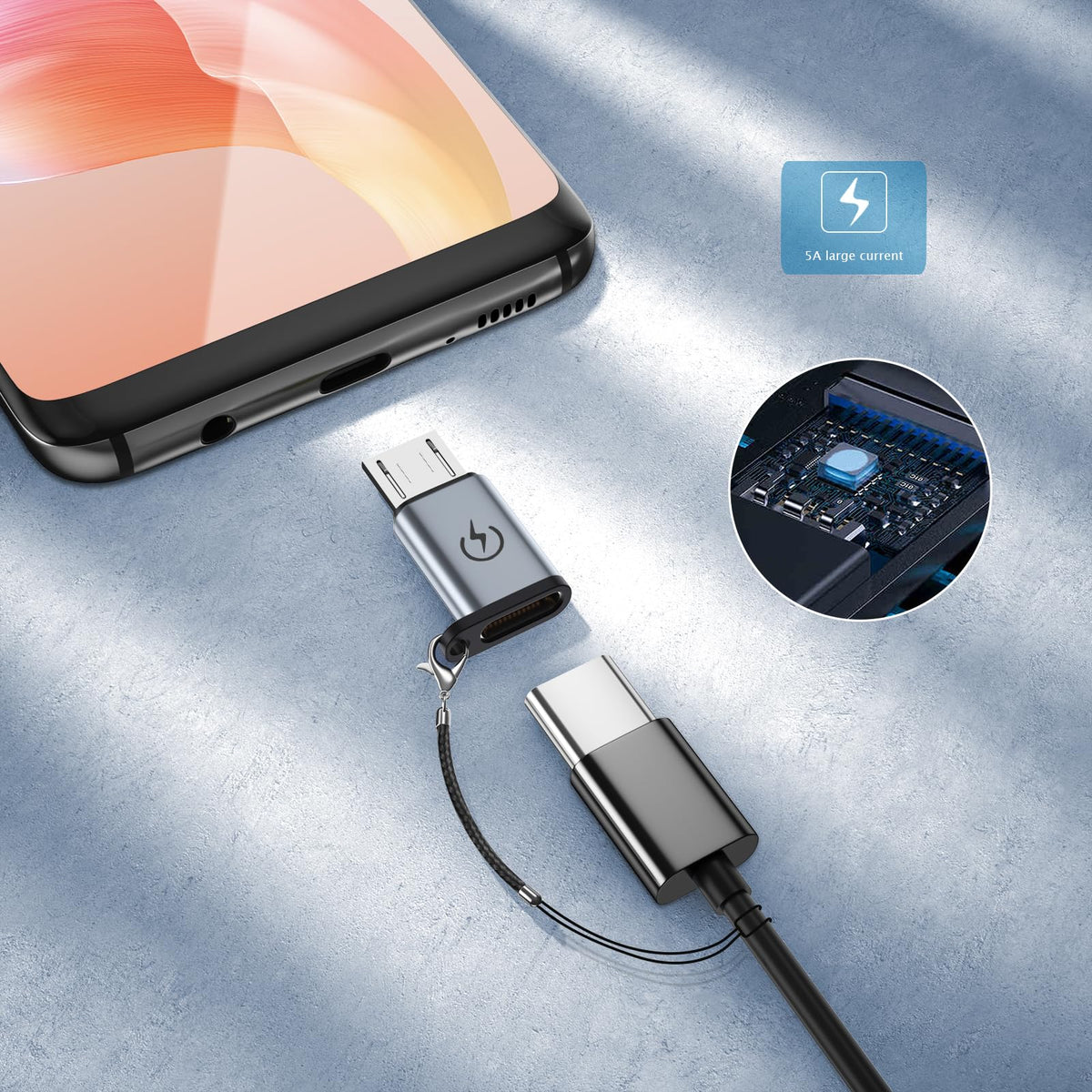 Adaptador USB C a Micro USB Soporta Carga Rápida 18 W para Teléfono Celular 4 Piezas