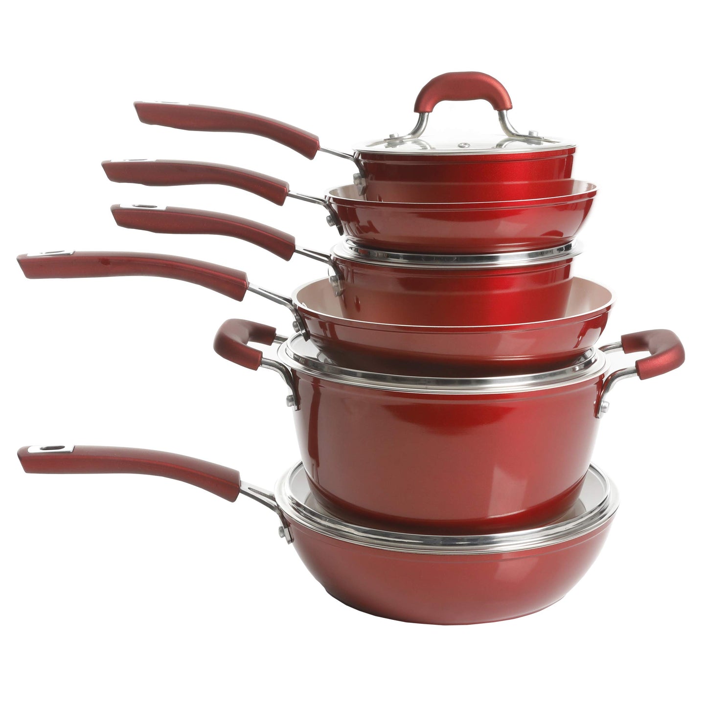 Kenmore Arlington Healthy antiadherente cerámica recubierta de aluminio forjado utensilios de cocina, 12 piezas, color rojo metálico